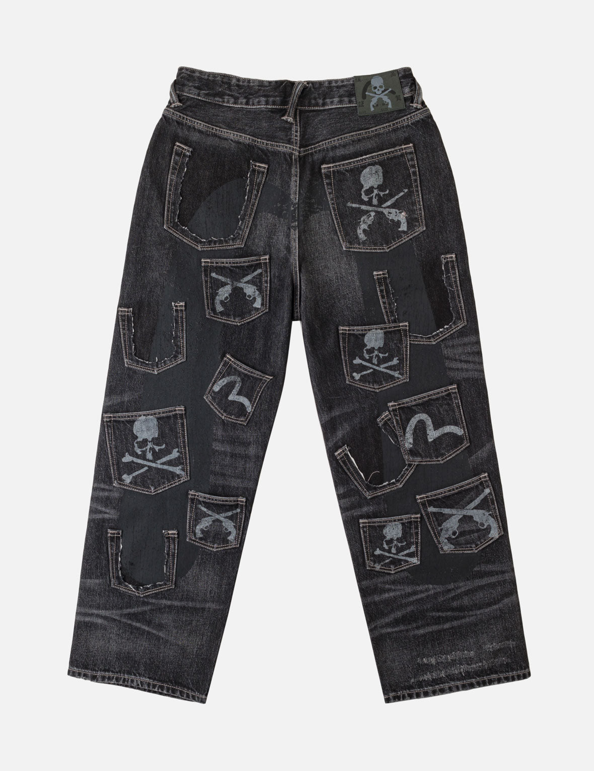 EVISU x mastermind JAPAN x roarguns ウォッシュ加工 マルチポケット セルビッジデニムジーンズ