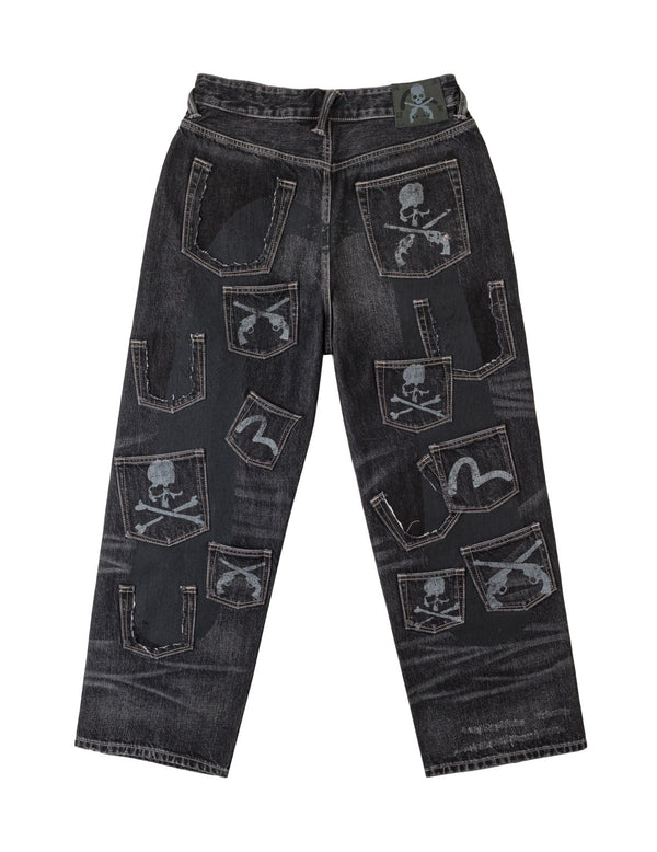 EVISU x mastermind JAPAN x roarguns ウォッシュ加工 マルチポケット セルビッジデニムジーンズ