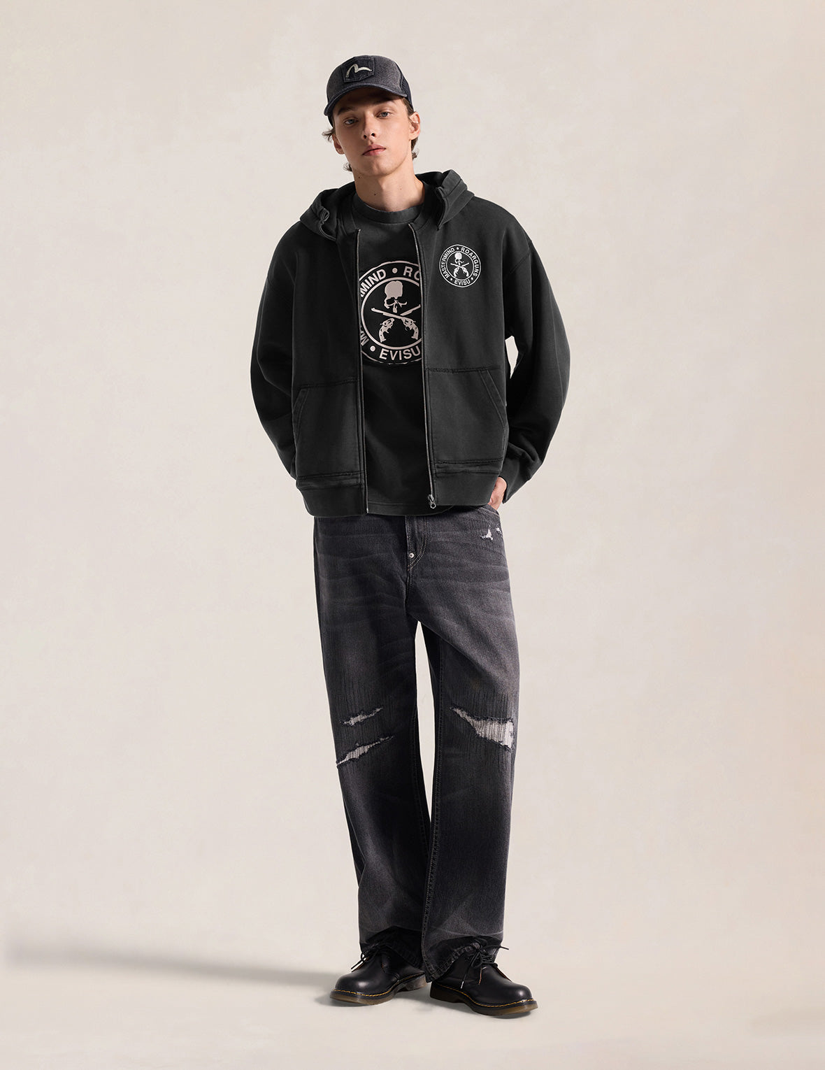 EVISU x mastermind JAPAN x roarguns スカルガンズ大M アフターフード スウェットシャツ