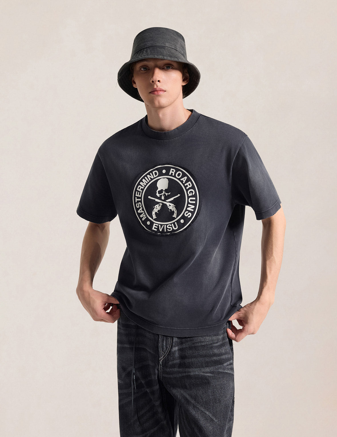 EVISU x mastermind JAPAN x roarguns フリンジアップリケ大M Tシャツ