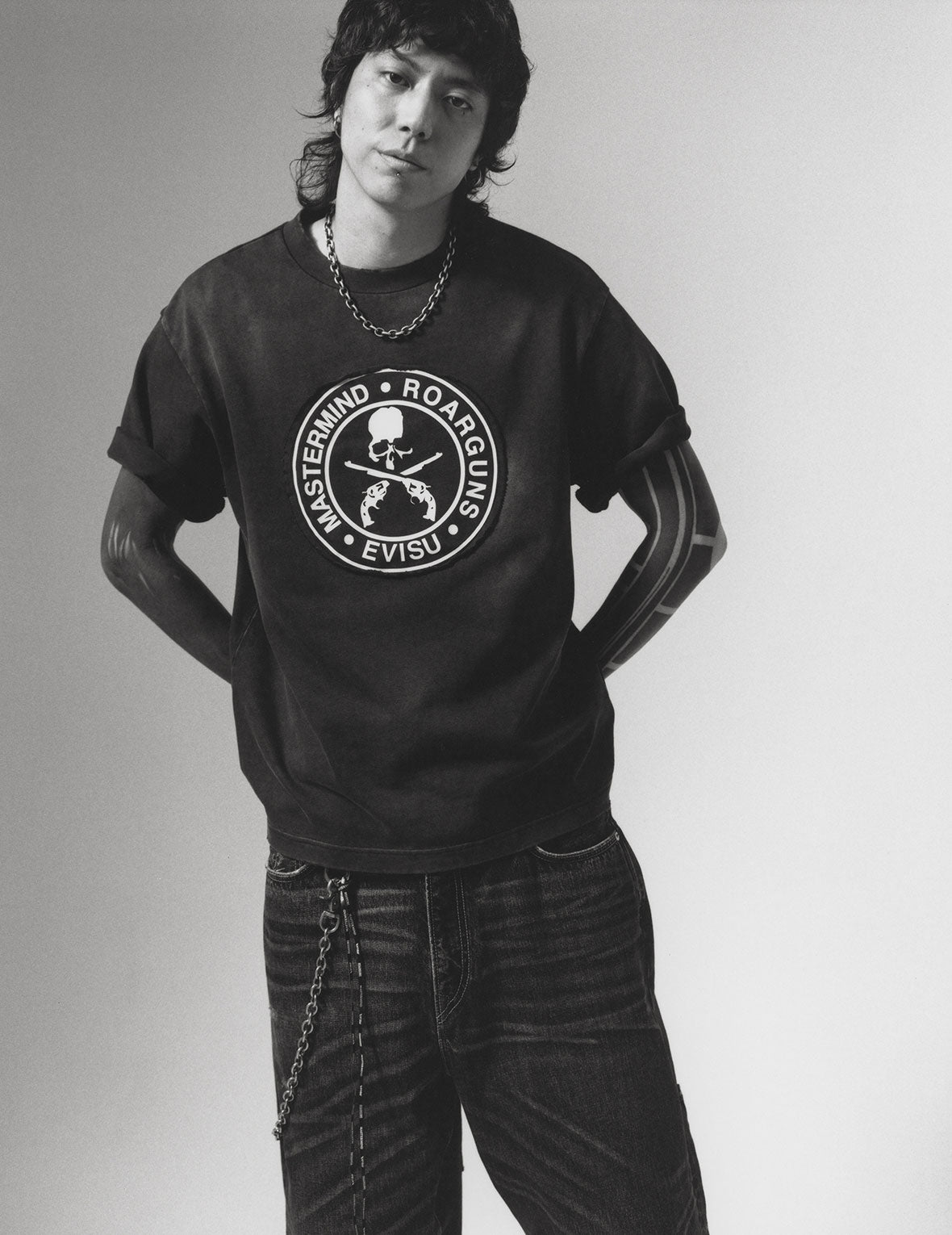 EVISU x mastermind JAPAN x roarguns フリンジアップリケ大M Tシャツ