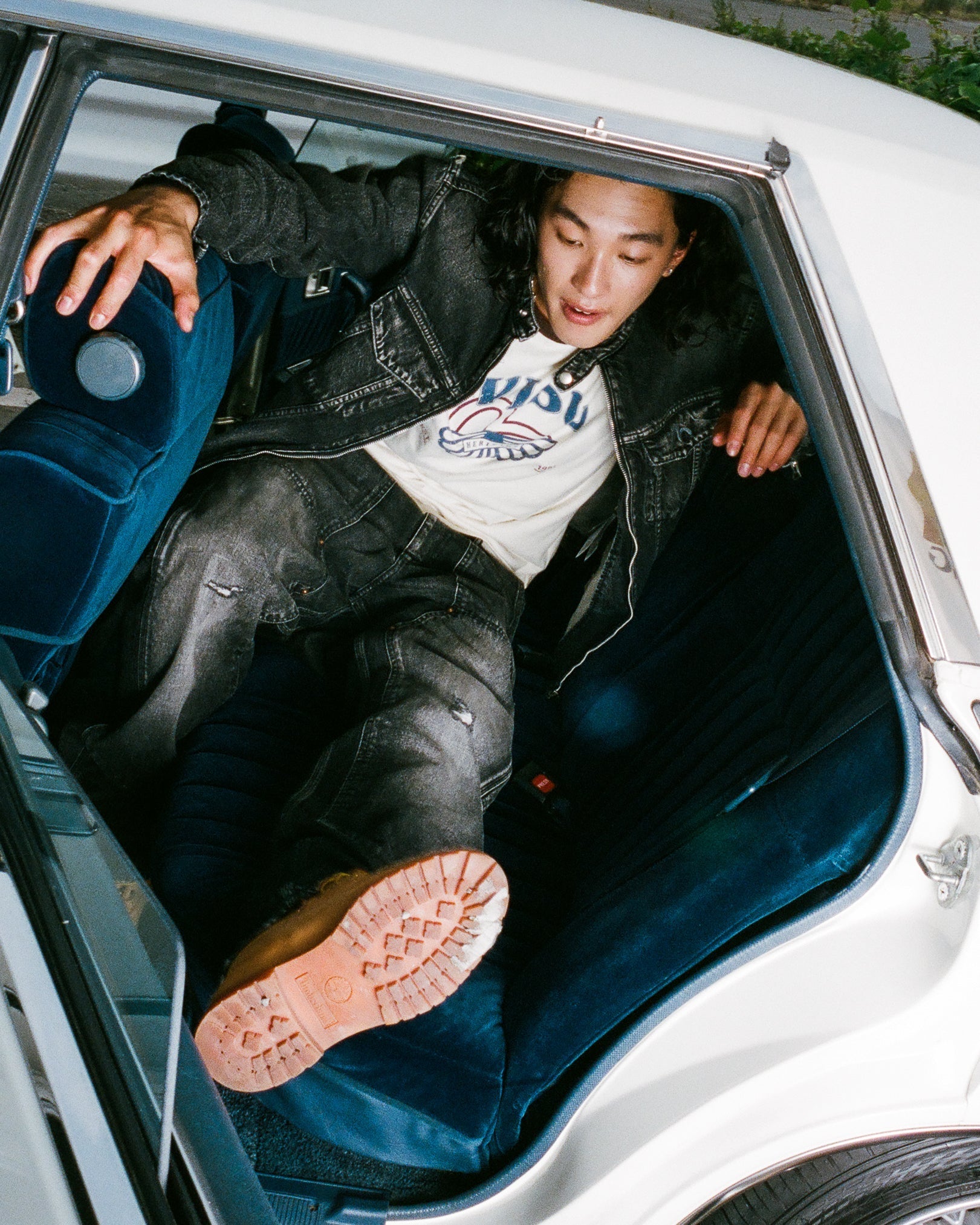 カモメ刺繍 レギュラーフィット デニムライダージャケット – EVISU