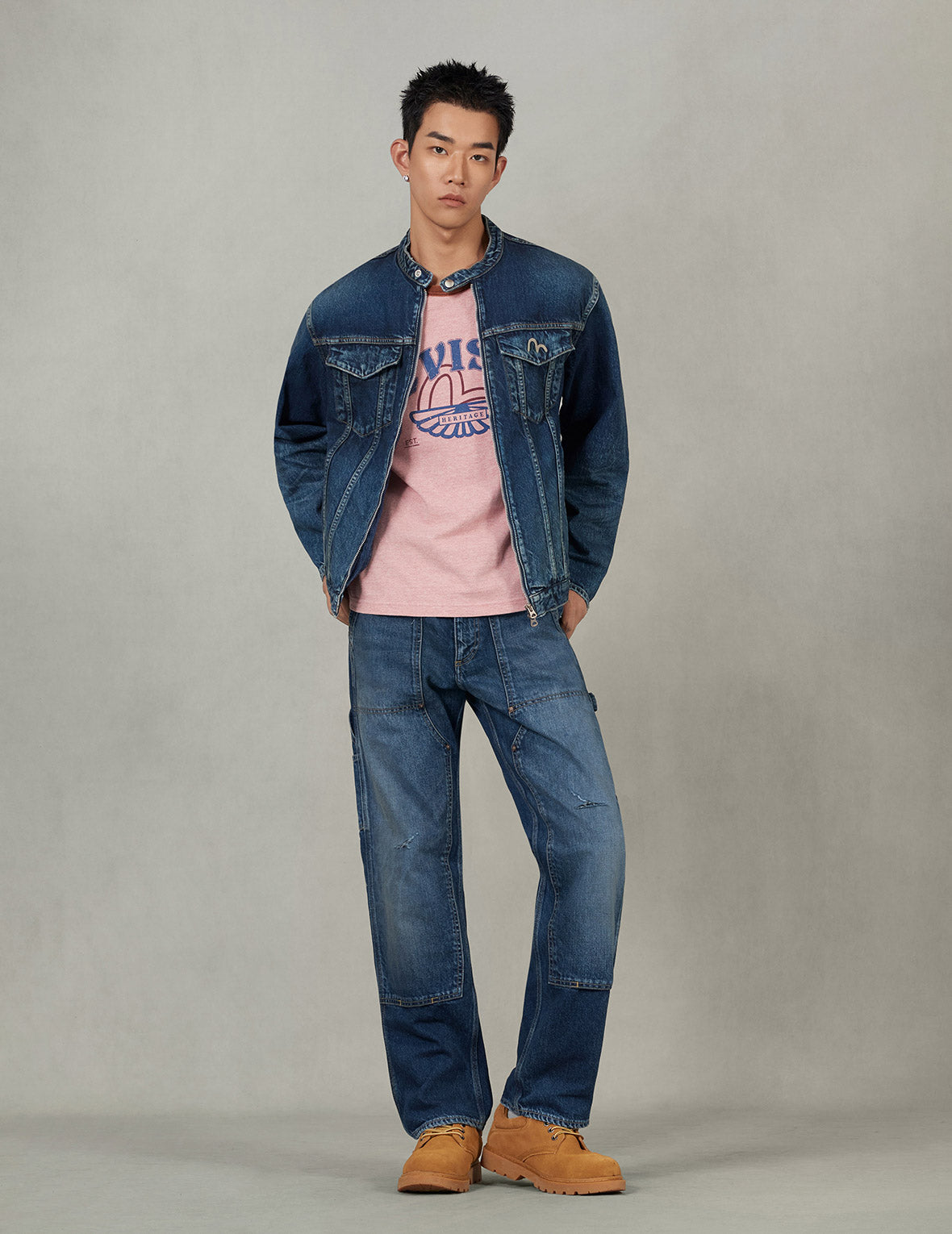 カモメ刺繍 レギュラーフィット デニムライダージャケット – EVISU