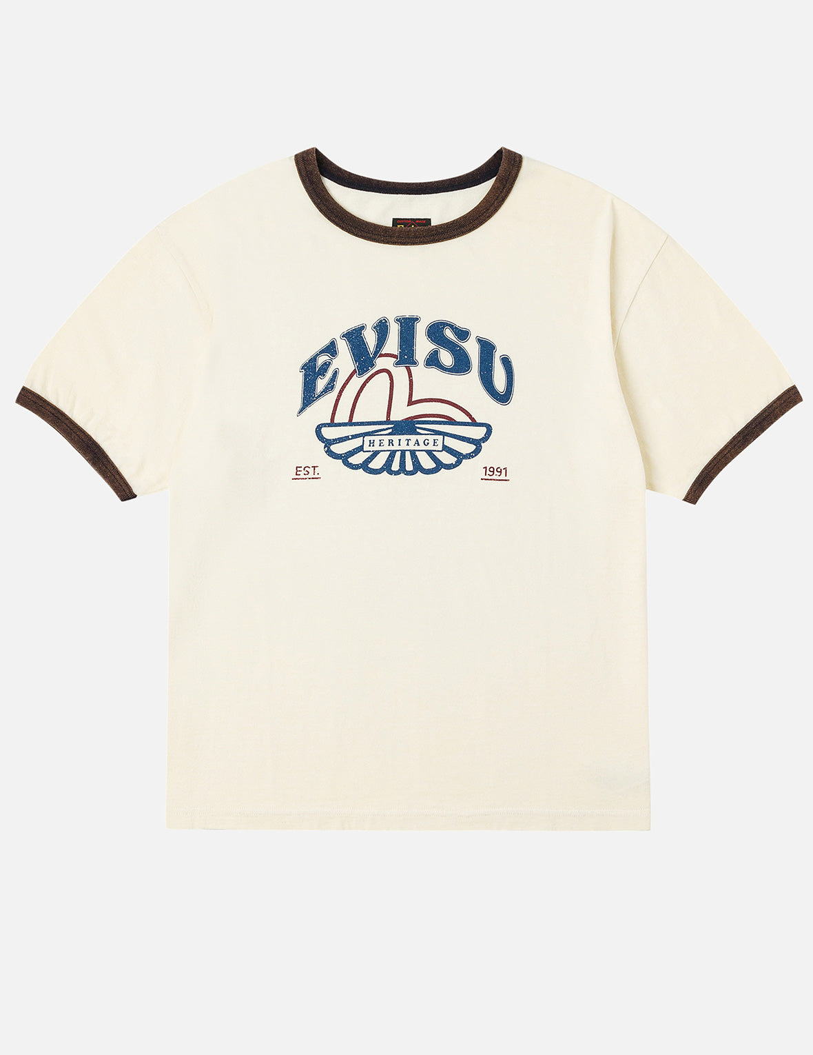 ウォッシュドカモメとロゴプリント レギュラーフィット リンガーTシャツ