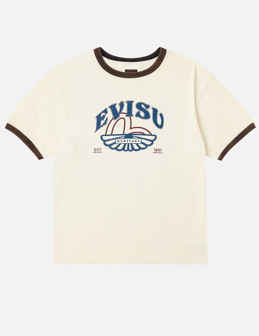 ウォッシュドカモメとロゴプリント レギュラーフィット リンガーTシャツ