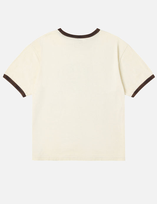 ウォッシュドカモメとロゴプリント レギュラーフィット リンガーTシャツ