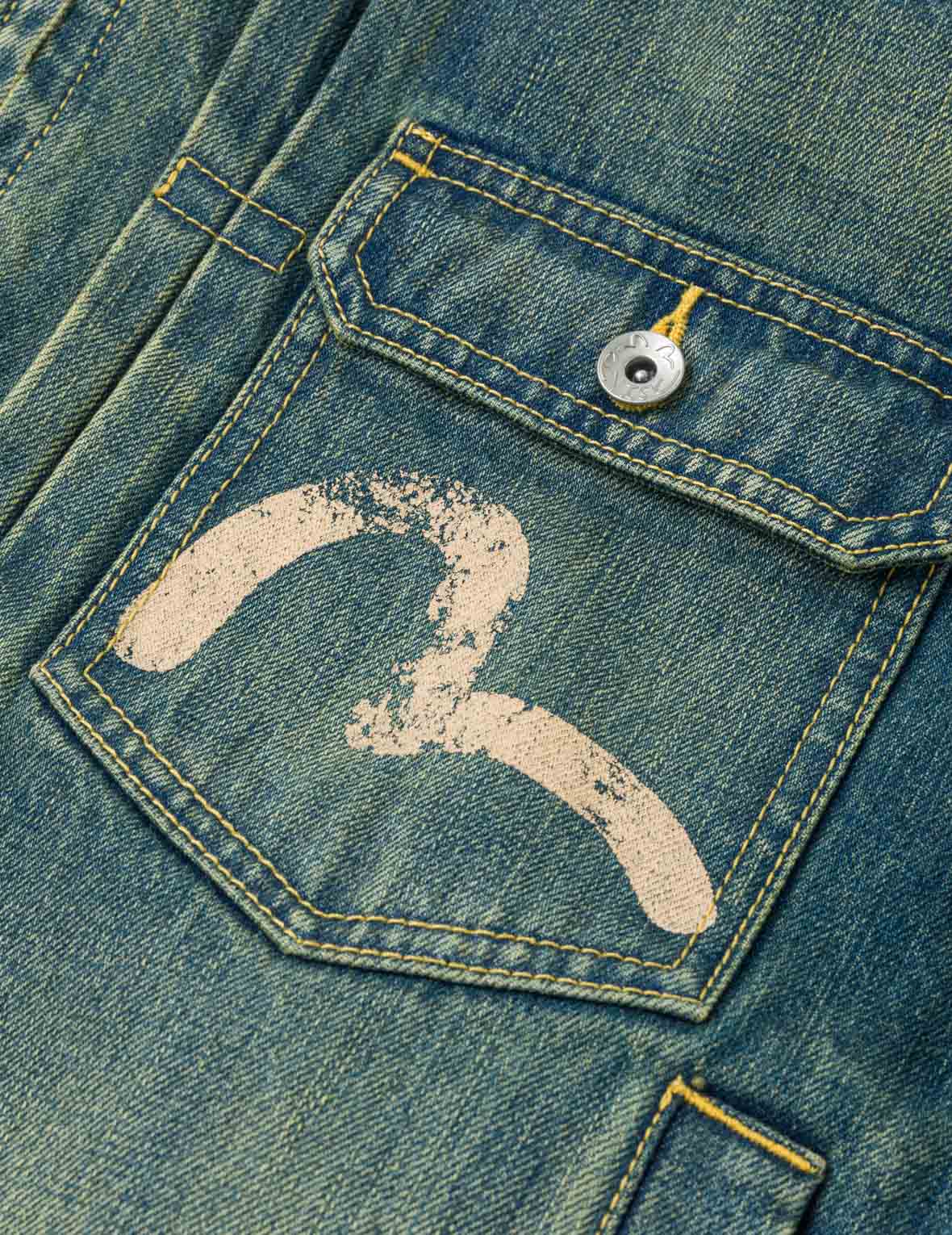 こ*じ様 EVISU ジャケット カーキ エルボーパッチ 38 エヴィス マディ コントラストカラー ジップデニムジャケット – EVISU