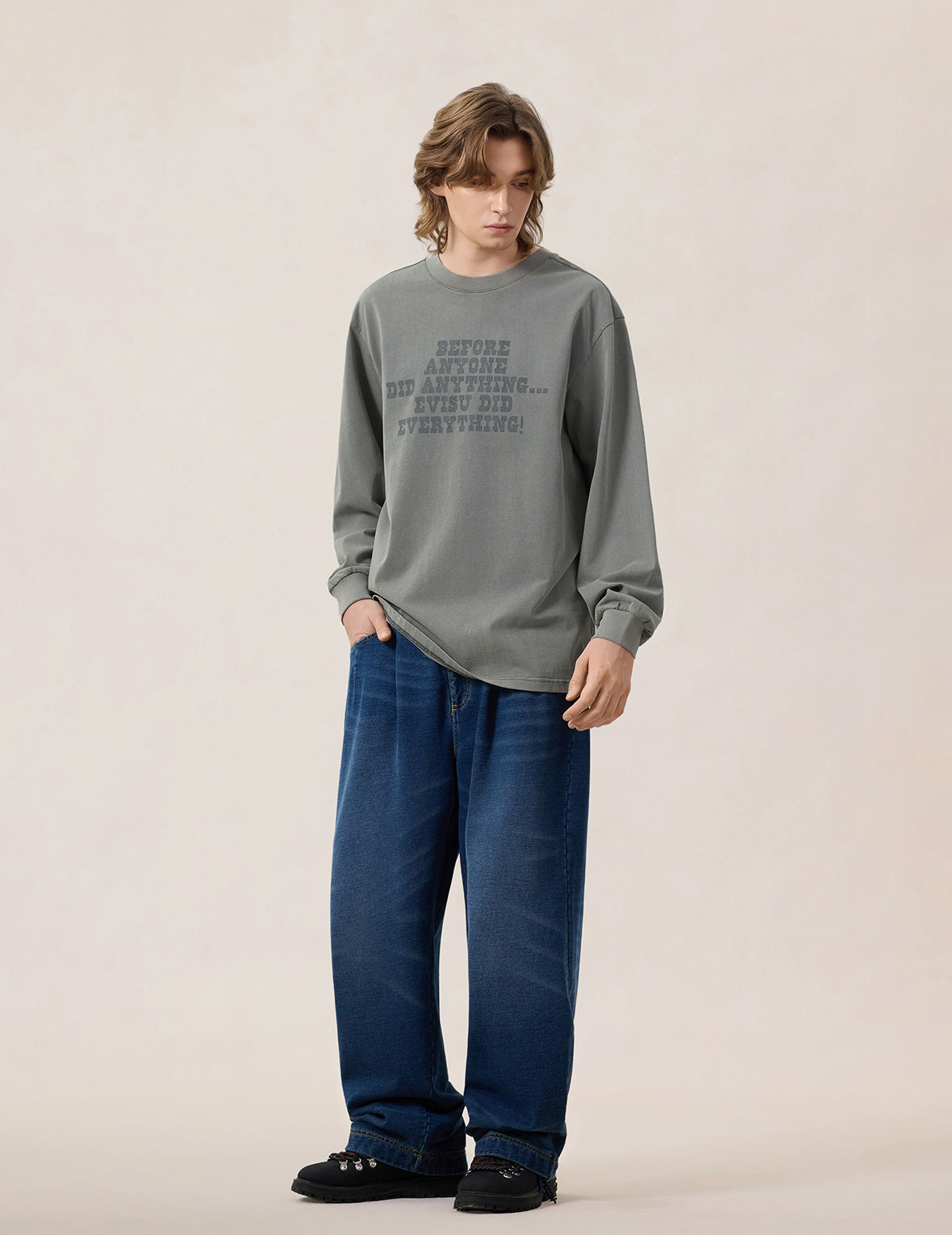 リバースカモメスローガン 長袖Tシャツ – EVISU
