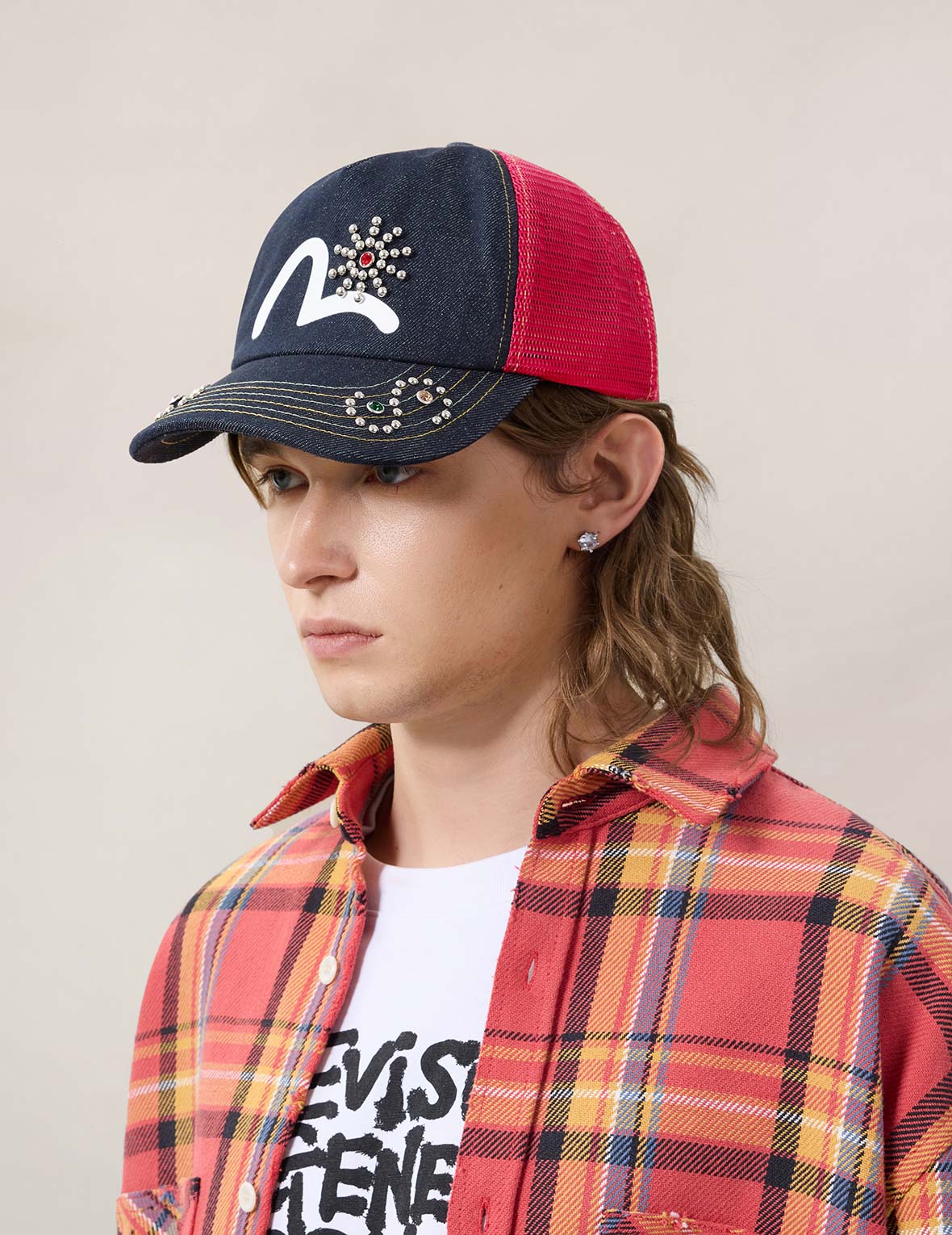 美品 EVISU JAPAN デニムキャップとイエロートラッカーキャップセット スタッズトラッカーキャップ – EVISU