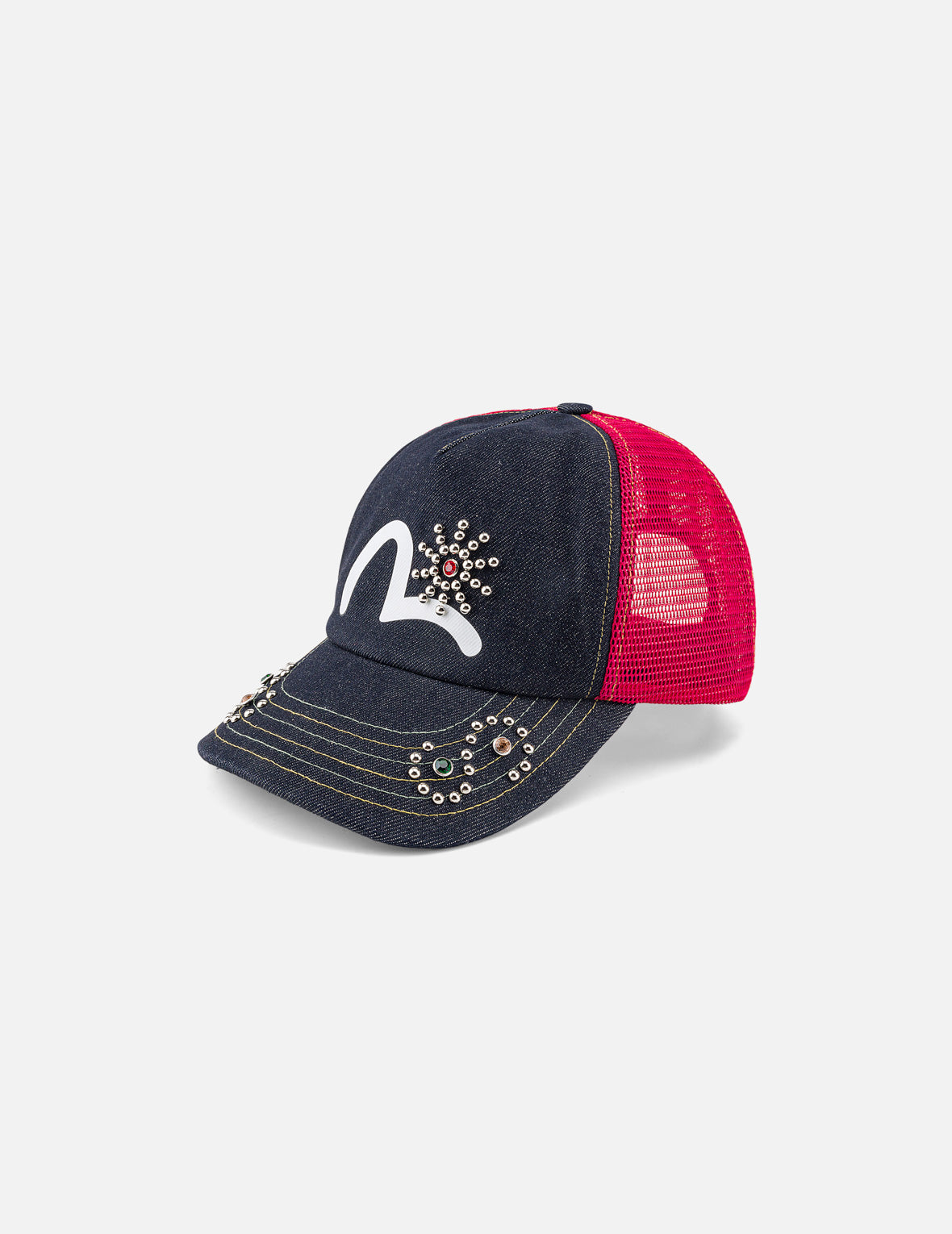 美品 EVISU JAPAN デニムキャップとイエロートラッカーキャップセット スタッズトラッカーキャップ – EVISU