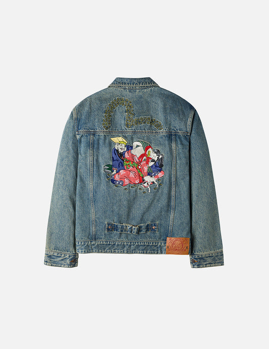 EVISU X F-LAGSTUF-F 春画とカモメ刺繍 リラックスフィット デニムジャケット