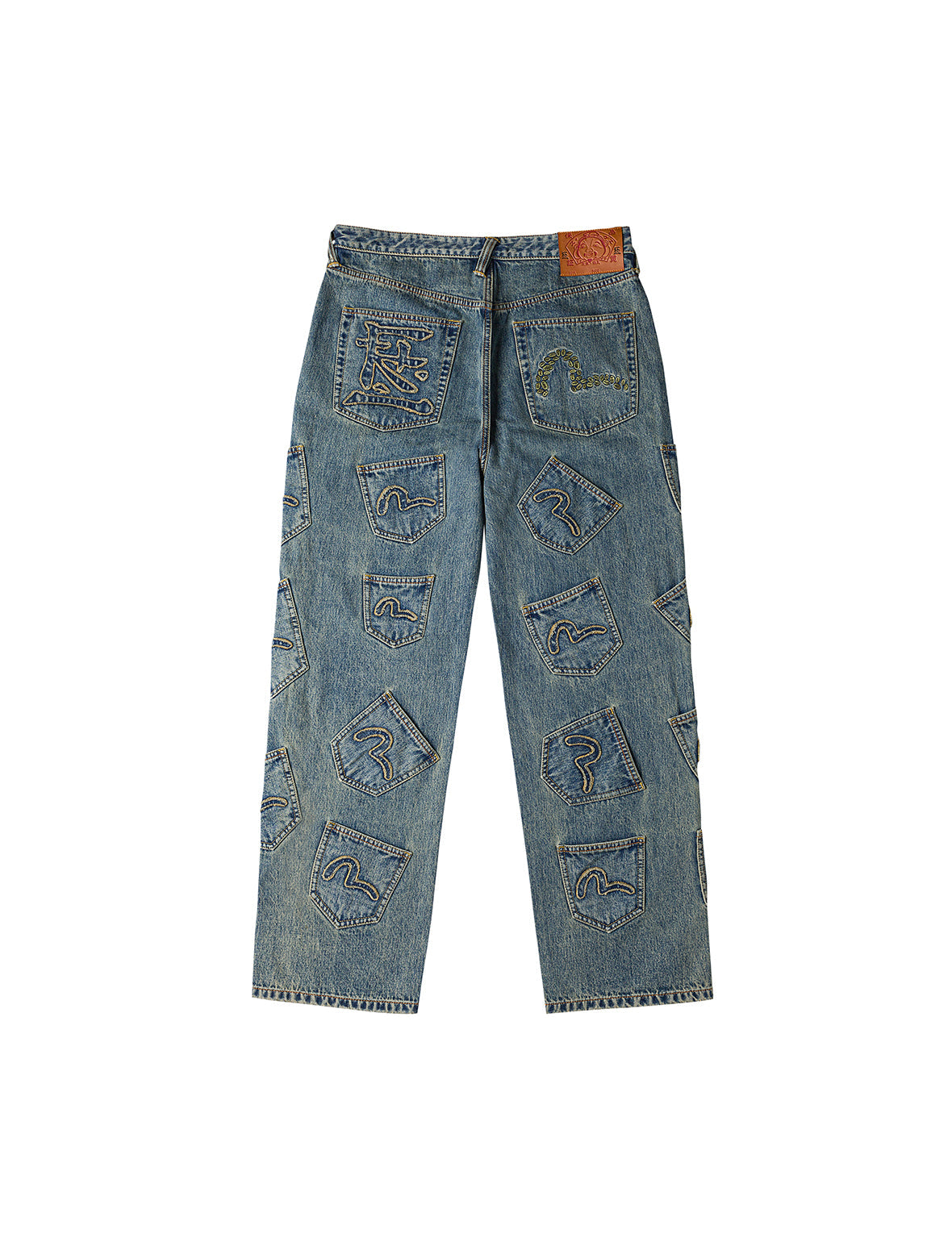 EVISU X F-LAGSTUF-F Dirty Washed and Embroideried Multi-Pocket Relax Fit Denim Jeans