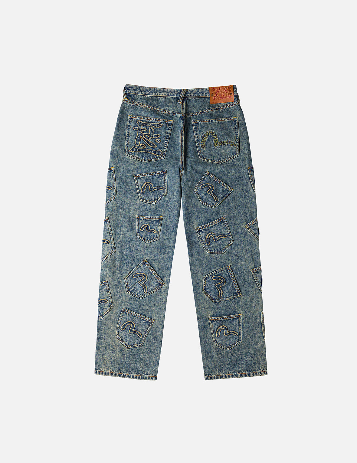 EVISU X F-LAGSTUF-F Dirty Washed and Embroideried Multi-Pocket Relax Fit Denim Jeans