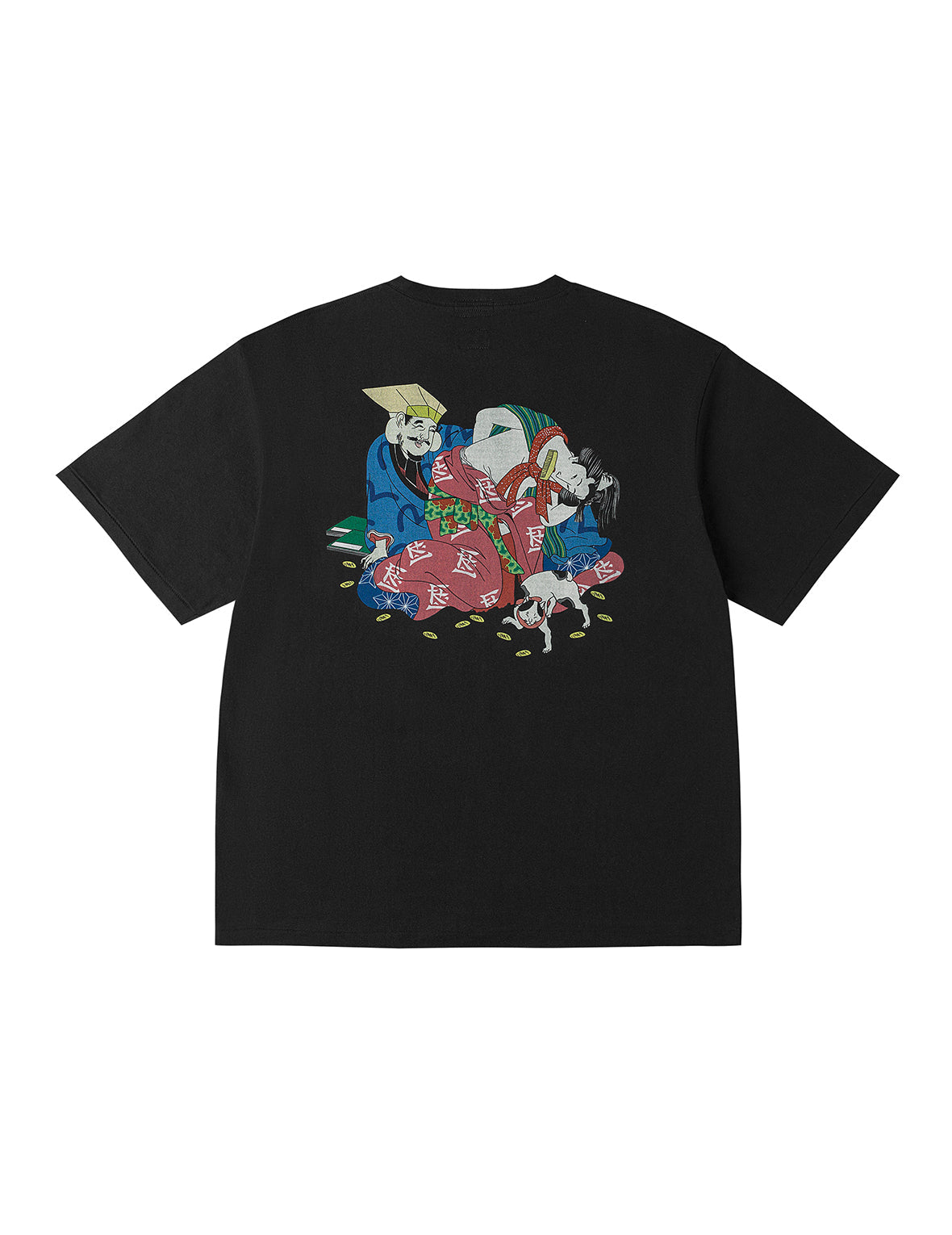EVISU X F-LAGSTUF-F 春画と小判 カモメプリント レギュラーフィット Tシャツ - 黒