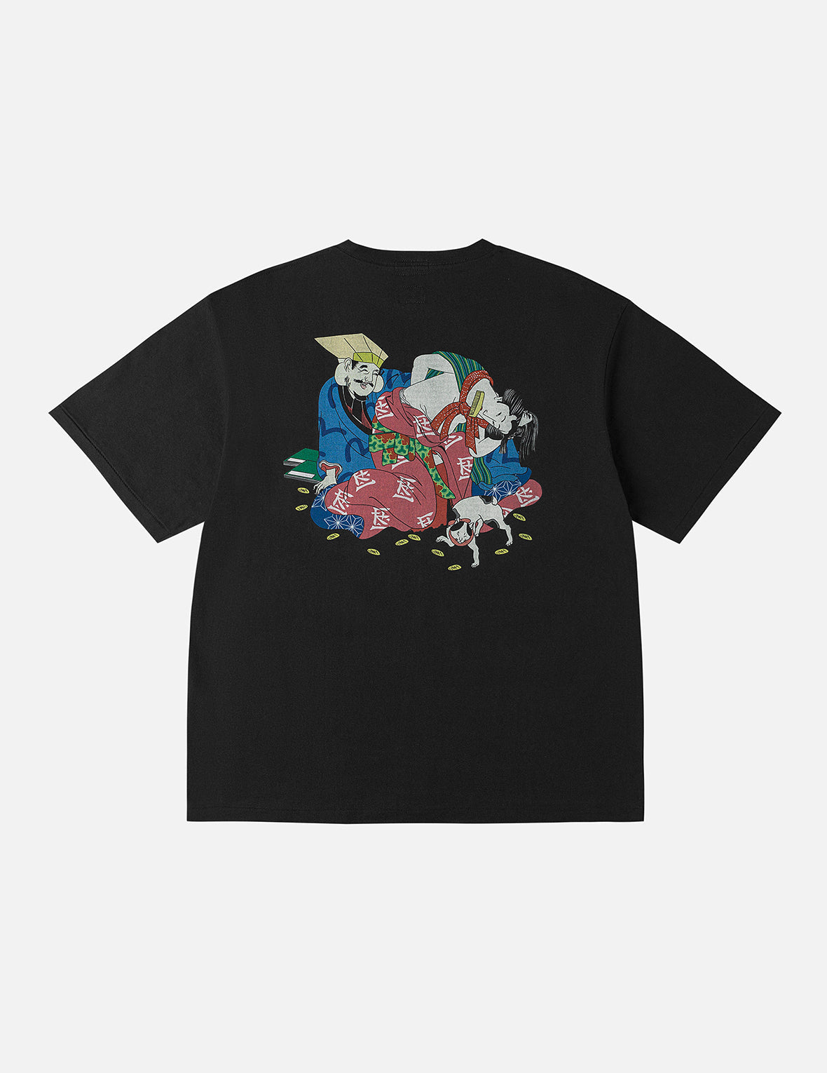 EVISU X F-LAGSTUF-F 春画と小判 カモメプリント レギュラーフィット Tシャツ - 黒