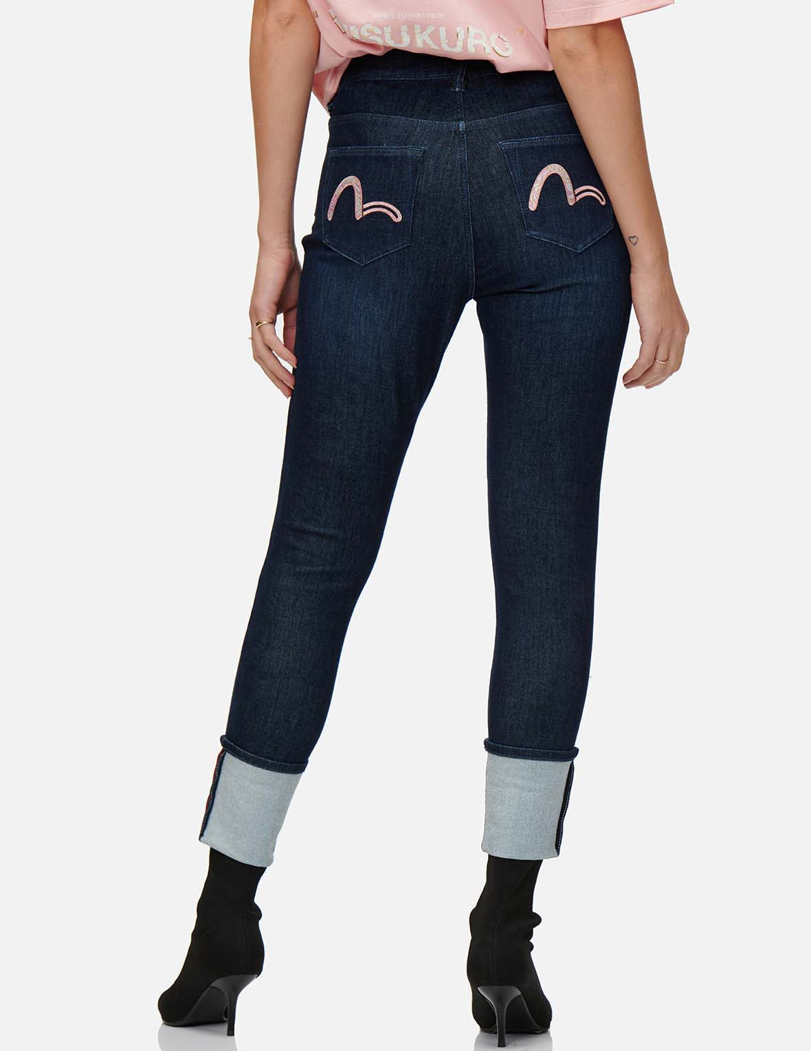 Ukiyo-E Infused Seagull Embroidered Skinny Jeans