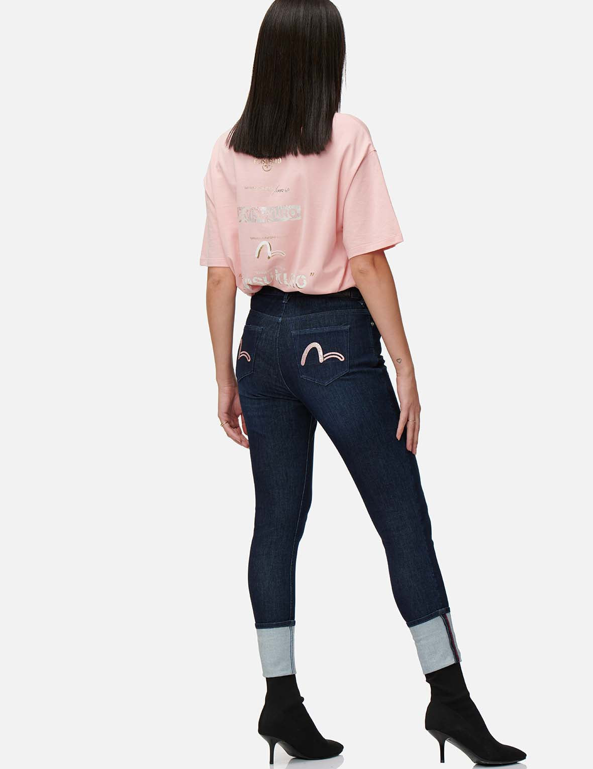 Ukiyo-E Infused Seagull Embroidered Skinny Jeans