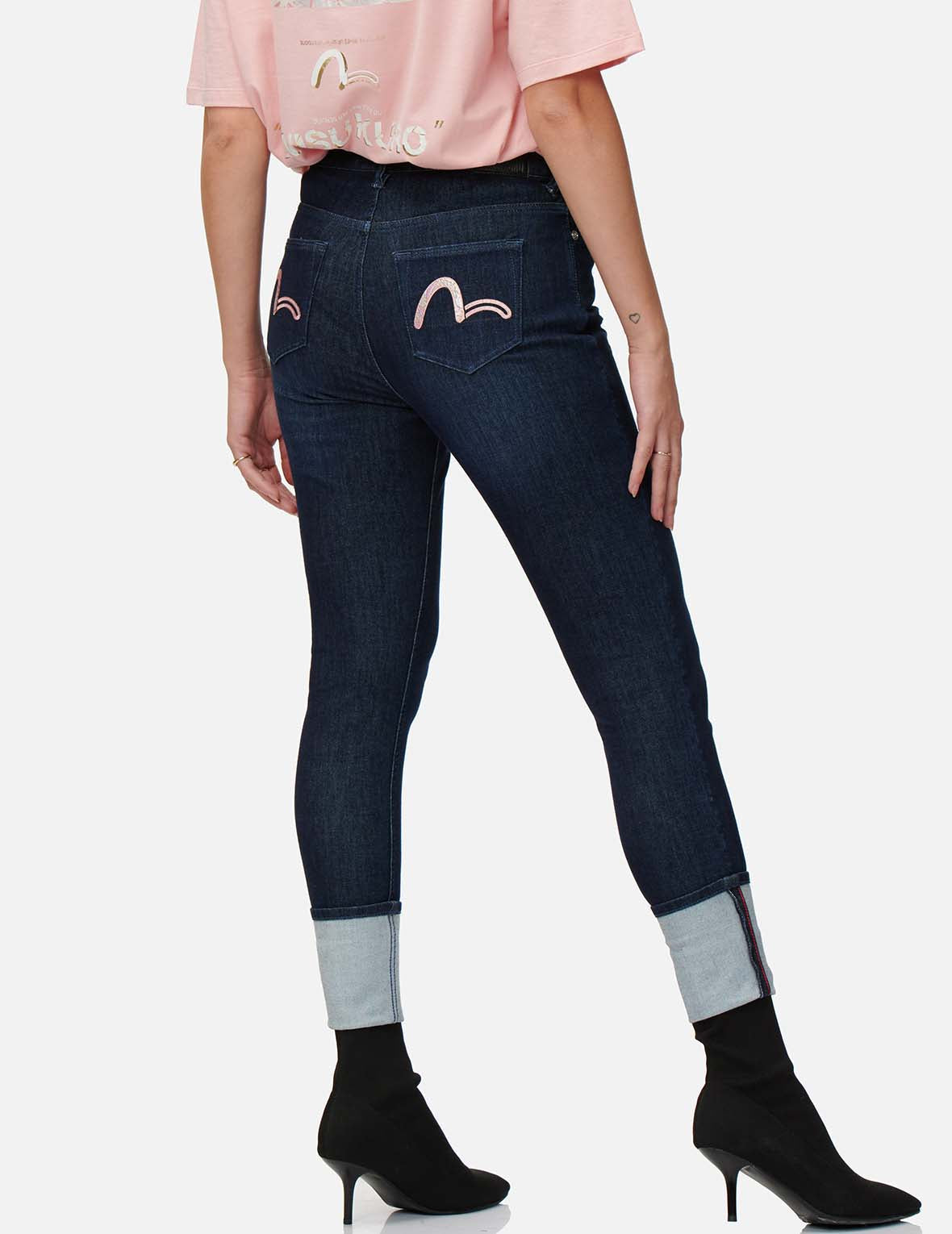 Ukiyo-E Infused Seagull Embroidered Skinny Jeans