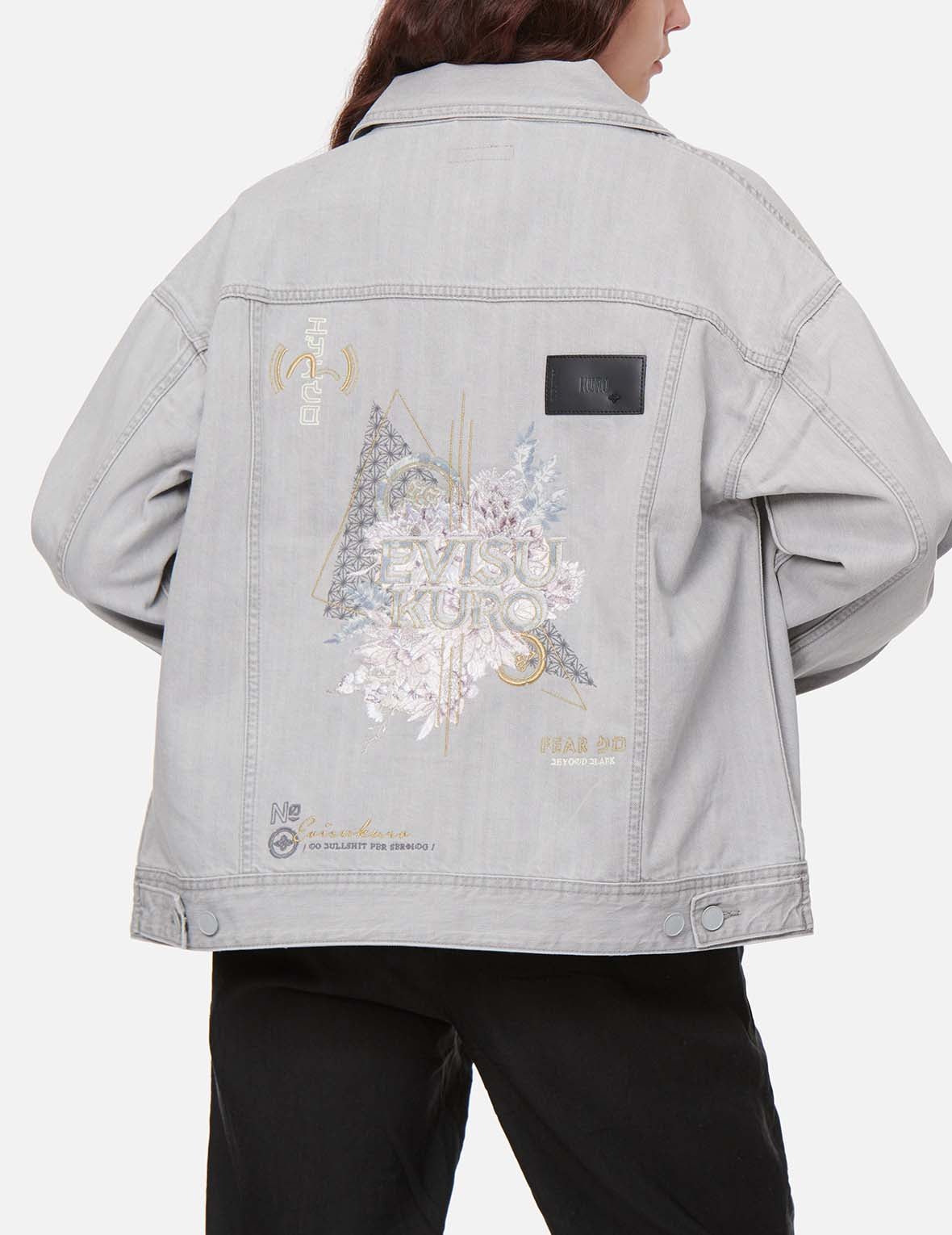 Floral and Brocade Motifs Embroidery Denim Jacket