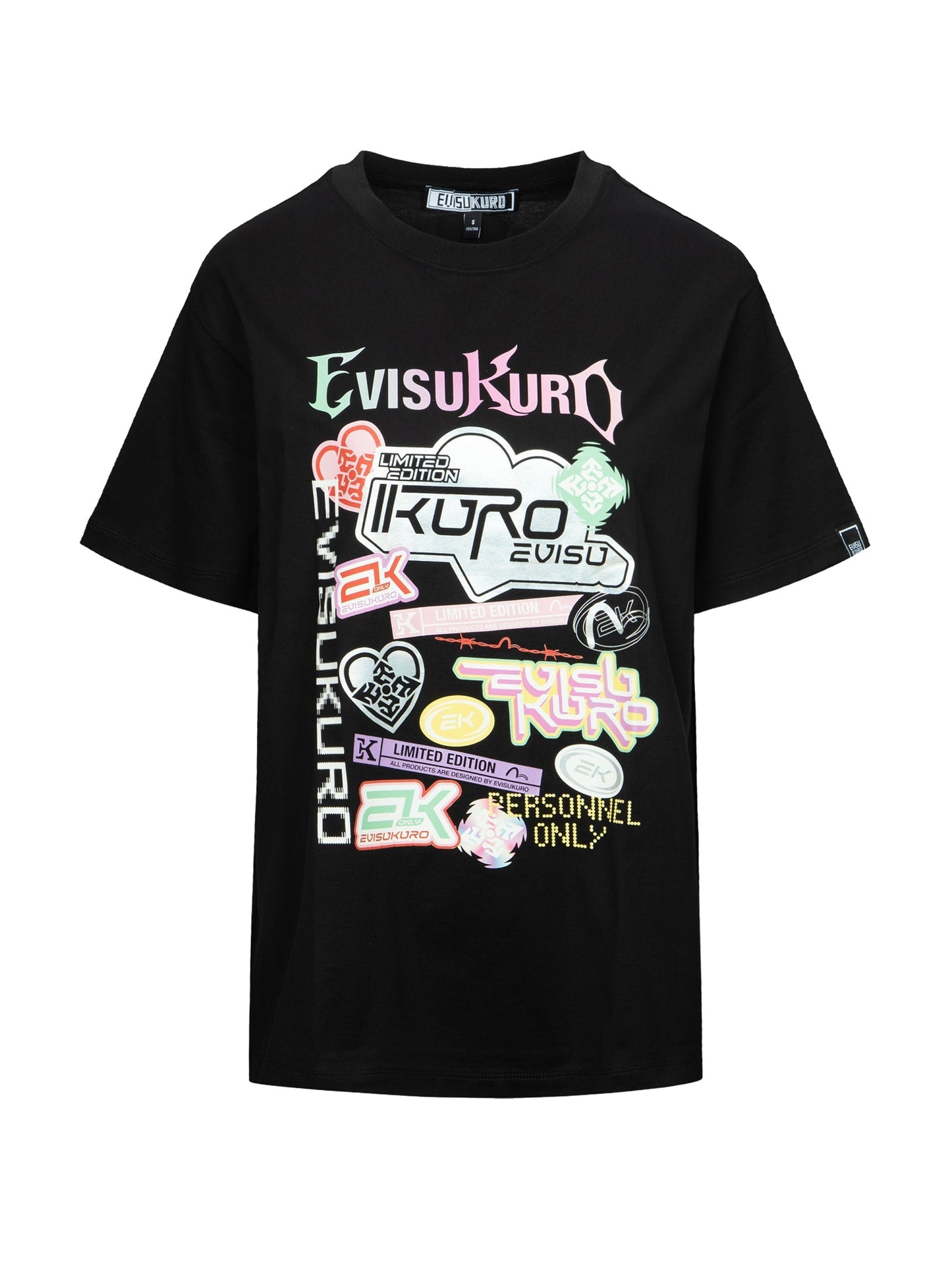 Y2KホログラフィックステッカープリントのボーイフレンドTシャツ