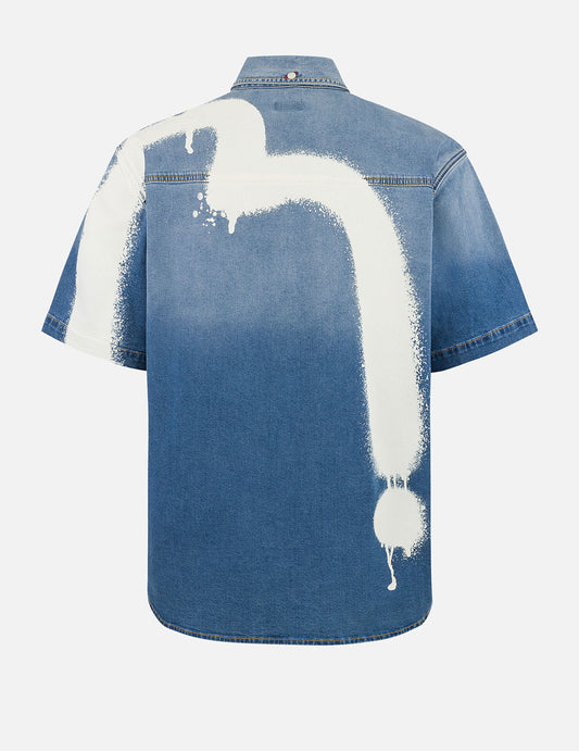 Graffiti Daicock Print Relax Fit Denim Short-Sleeves Shirt