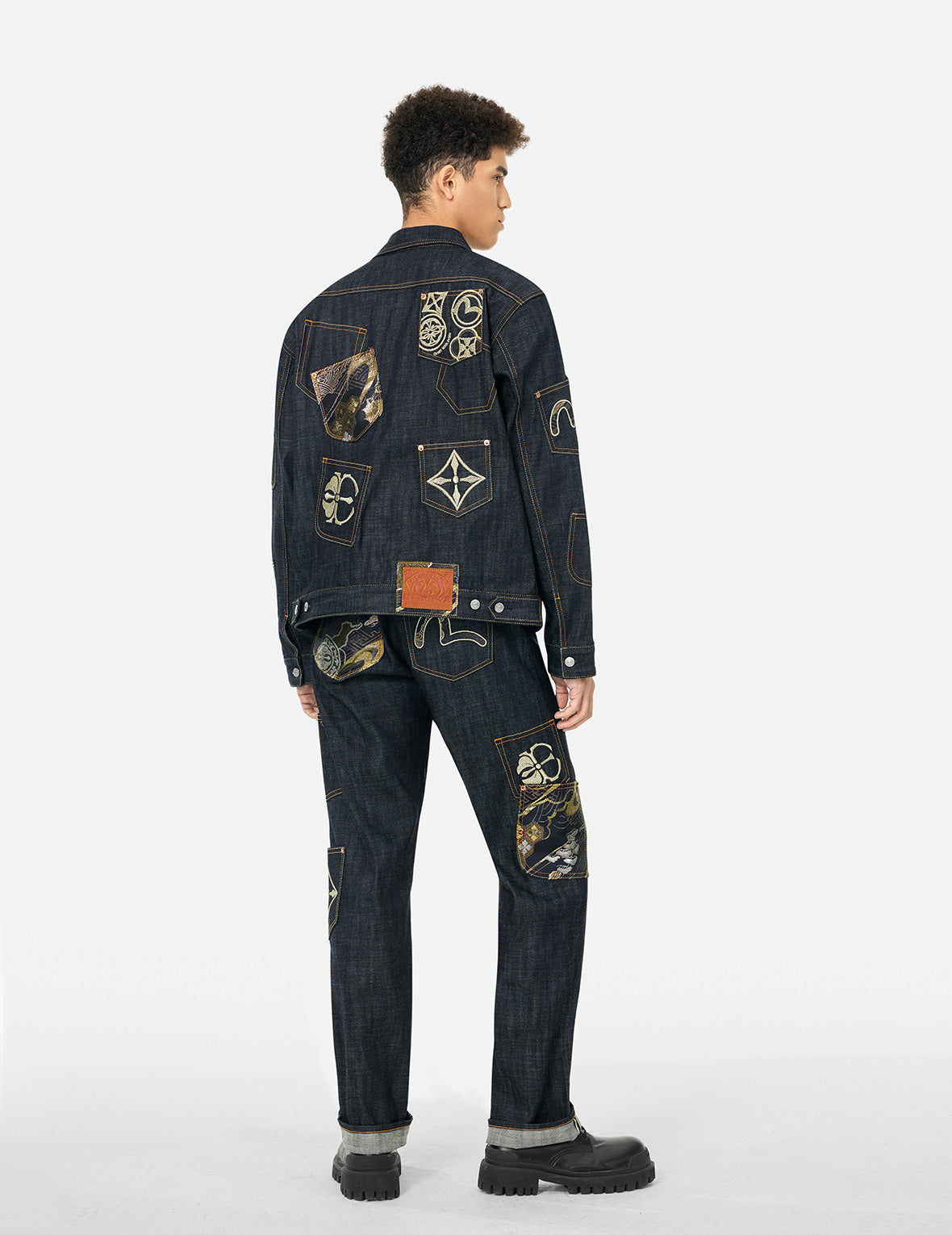 Multi-Pocket with Brocade Patch Regular Fit Denim Jacket