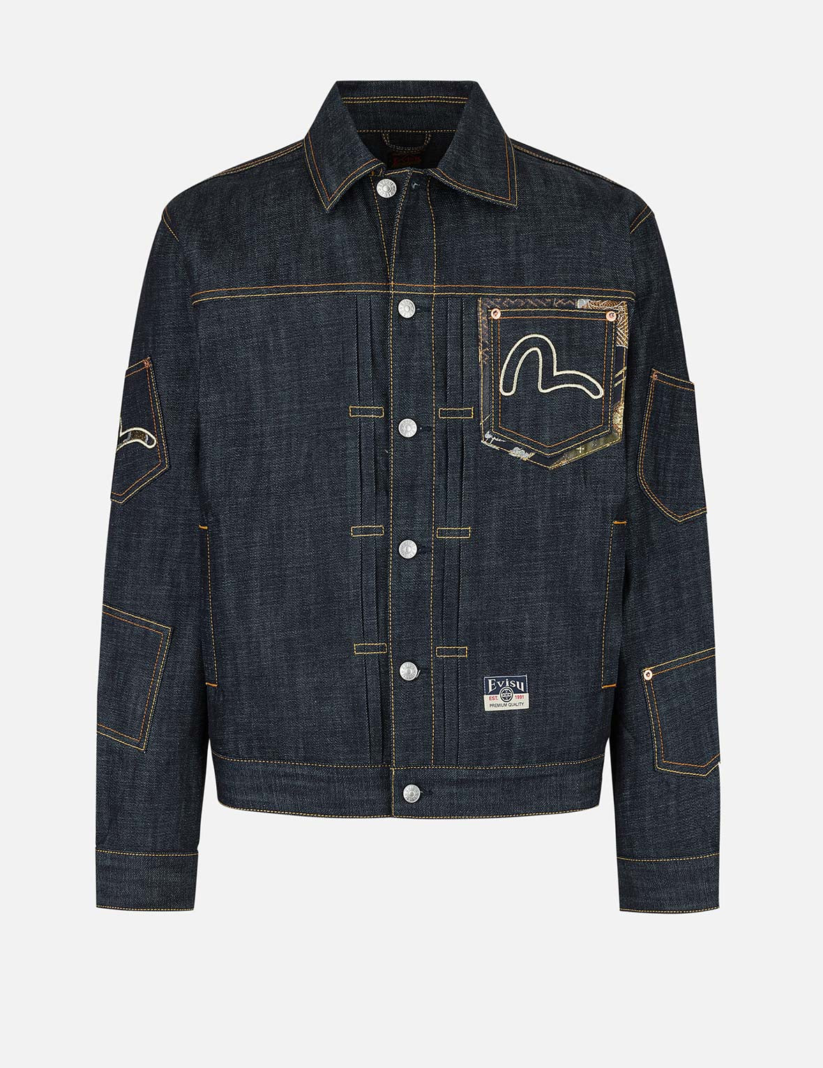 Multi-Pocket with Brocade Patch Regular Fit Denim Jacket