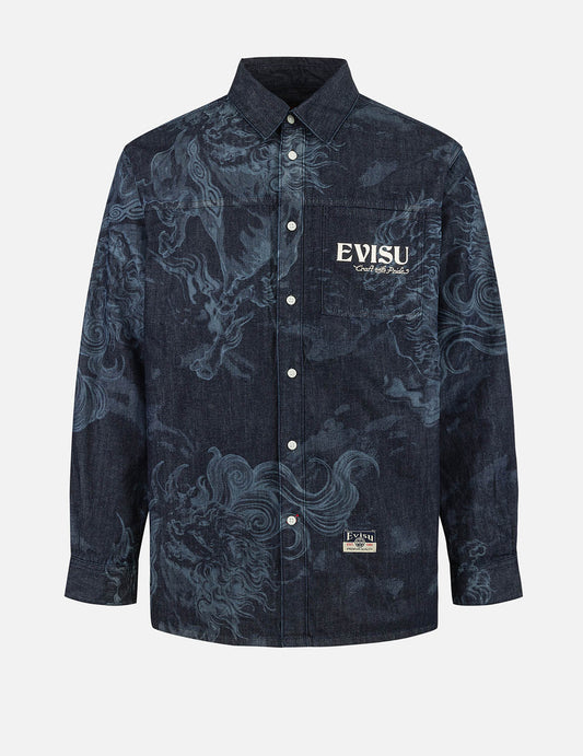 Hakutaku Laser Printed Relax Fit Denim shirt