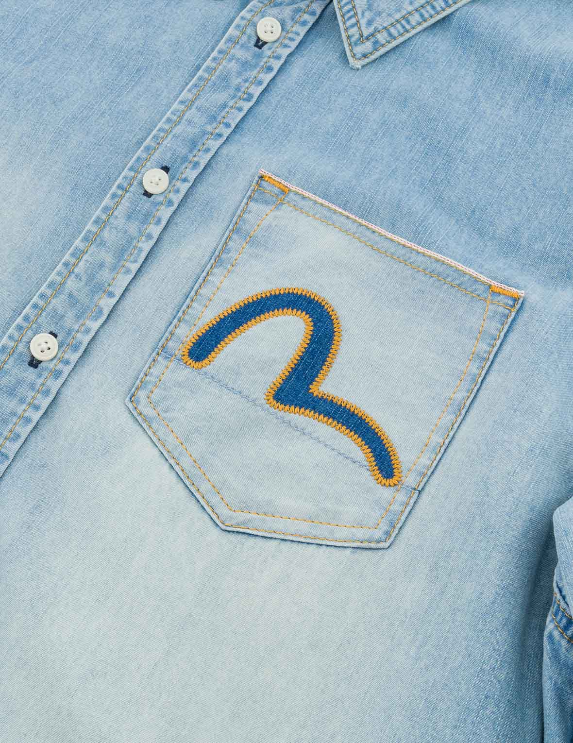インサートカモメ刺繍 リラックスフィット デニムシャツ