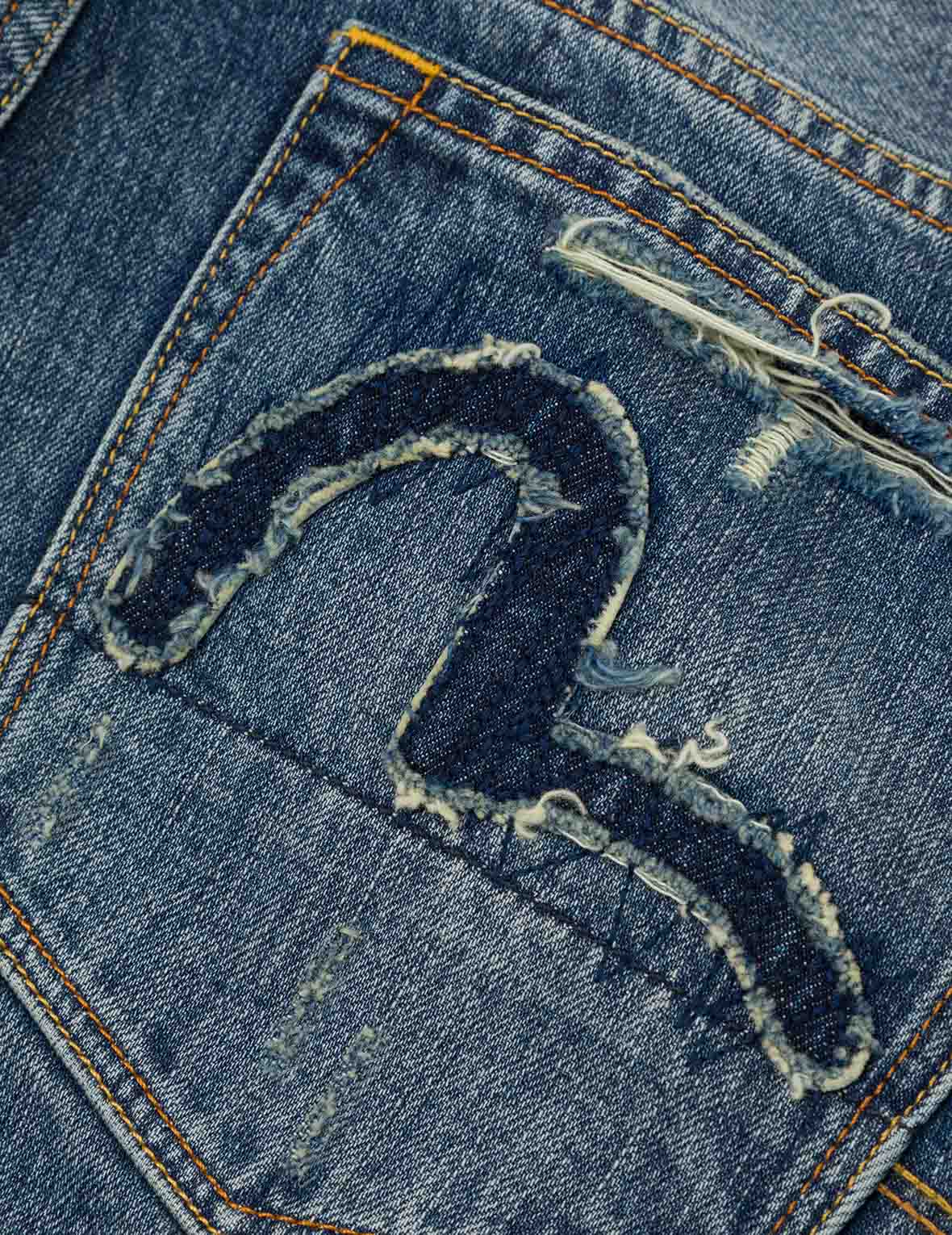 デコンストラクションカモメ刺繍レギュラーフィットジーンズ #2000
