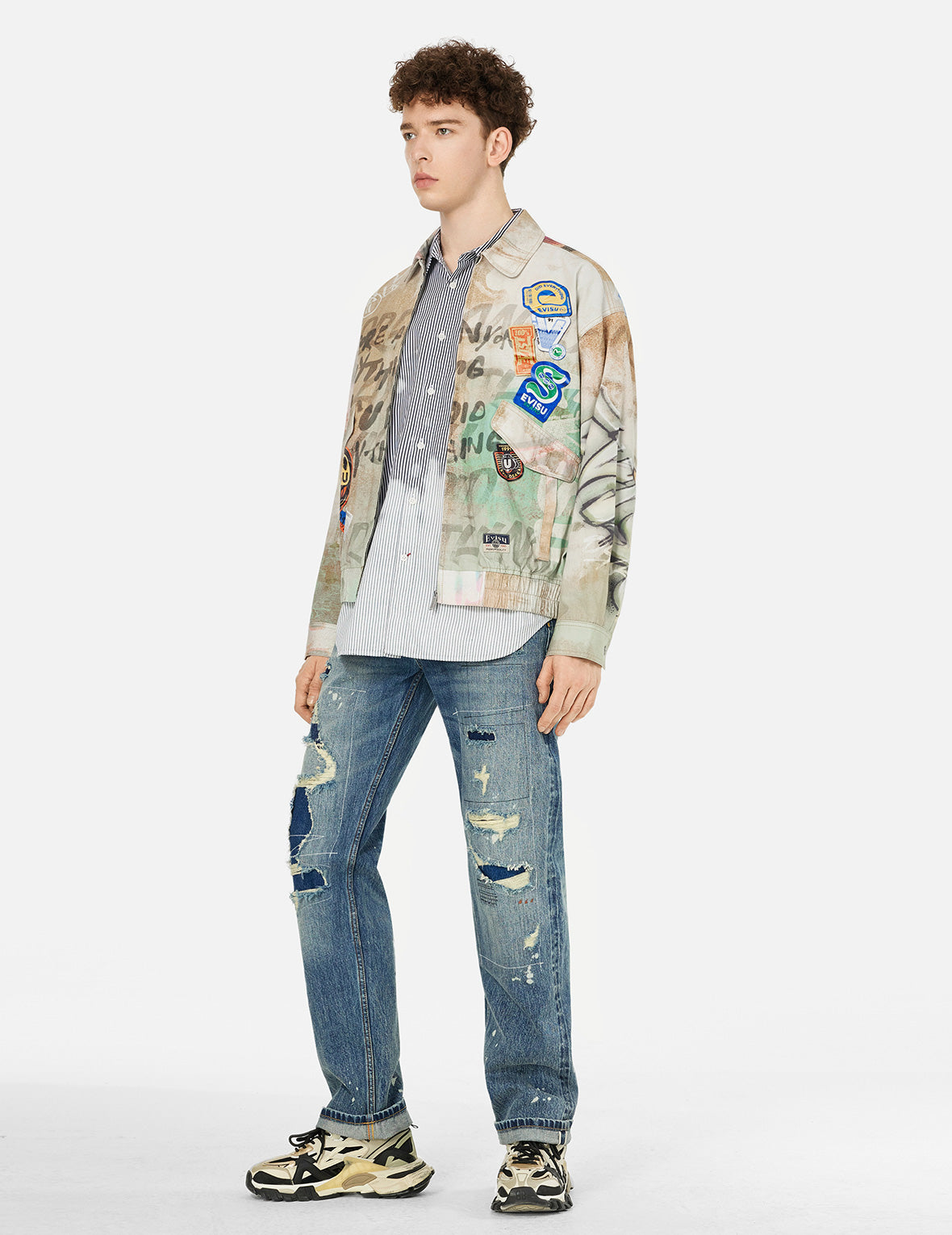 Graffiti Allover Print Boxy Zip Up Jacket