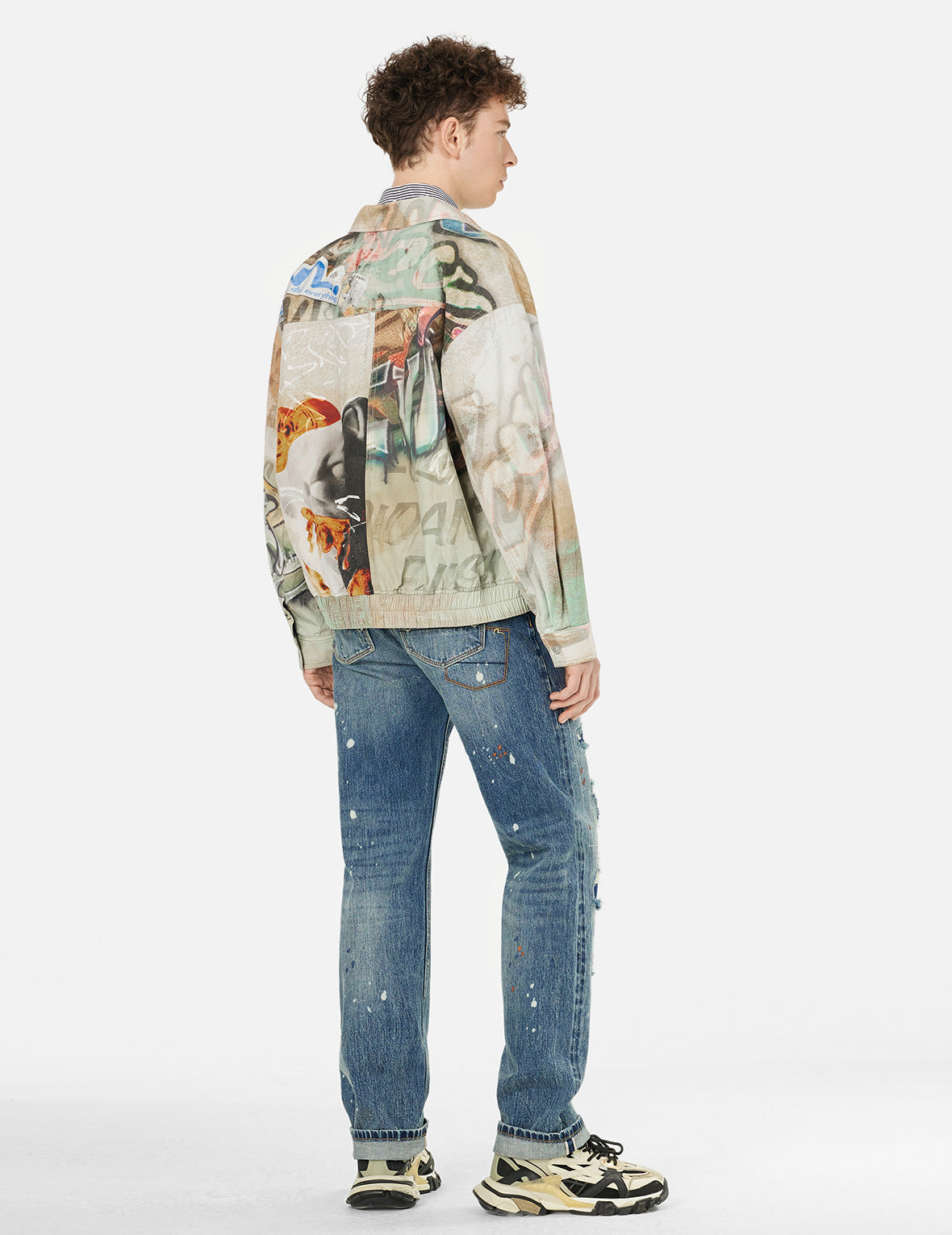 Graffiti Allover Print Boxy Zip Up Jacket