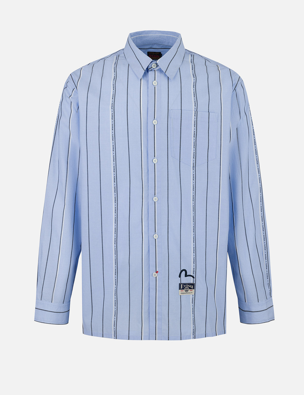 Striped Yarn Dyed Logo and Seagull Embroidery Fashion Fit Shirt