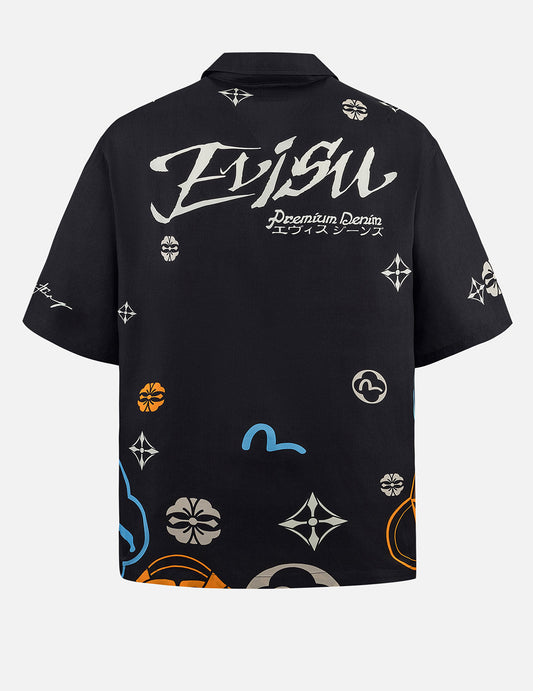 Allover Floral and Seagull Print Boxy Short-Sleeve Shirt