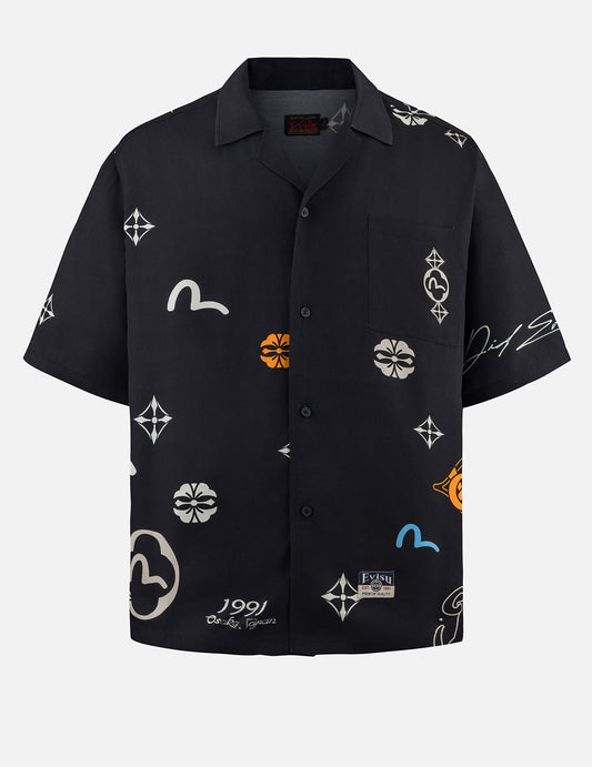 Allover Floral and Seagull Print Boxy Short-Sleeve Shirt