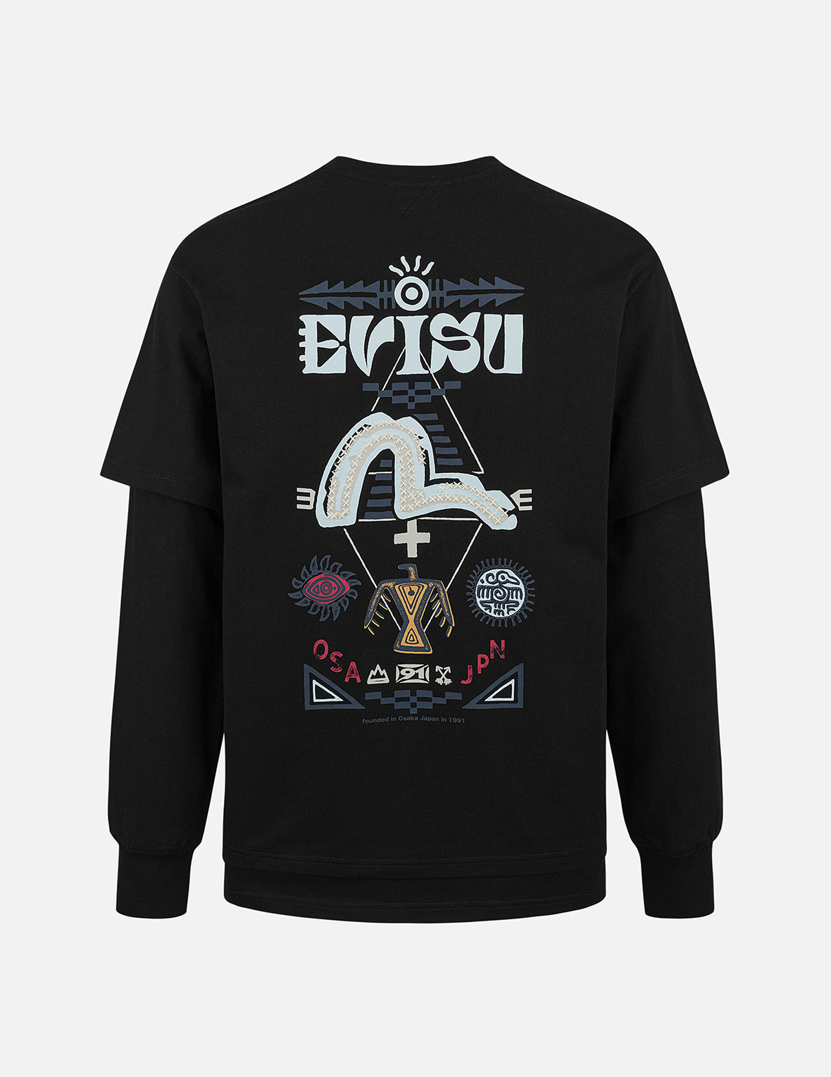 2-in-1 インディアントーテムプリント リラックスフィット長袖Tシャツ