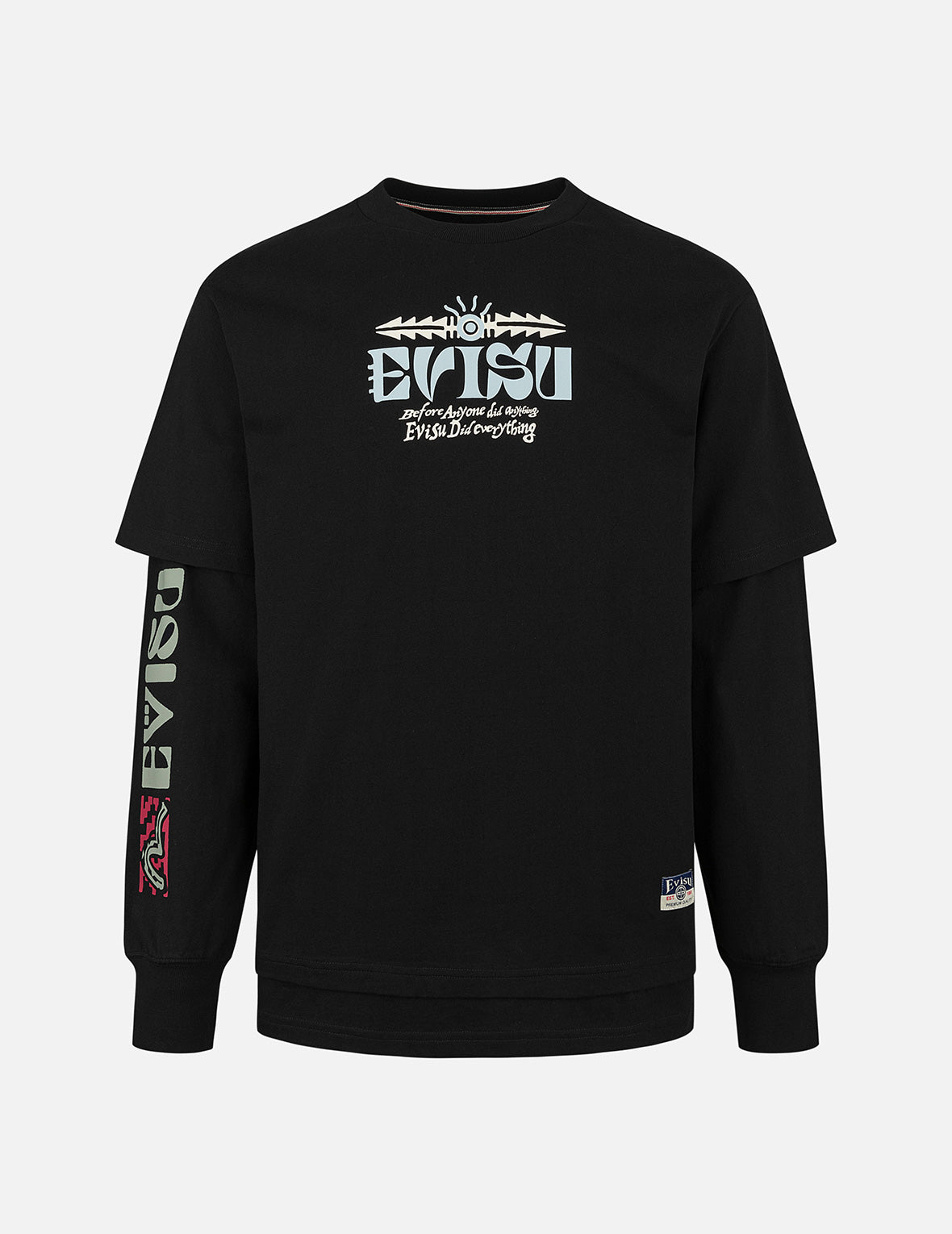 2-in-1 インディアントーテムプリント リラックスフィット長袖Tシャツ
