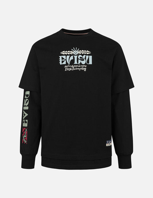 2-in-1 インディアントーテムプリント リラックスフィット長袖Tシャツ