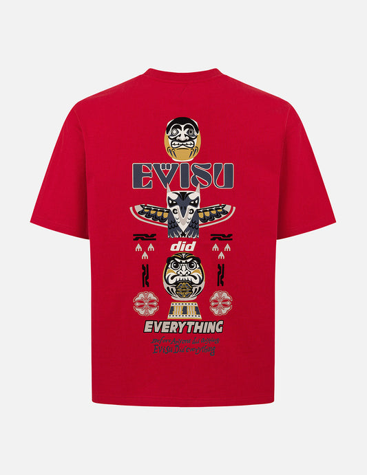 だるまとトーテムプリント リラックスフィット Tシャツ