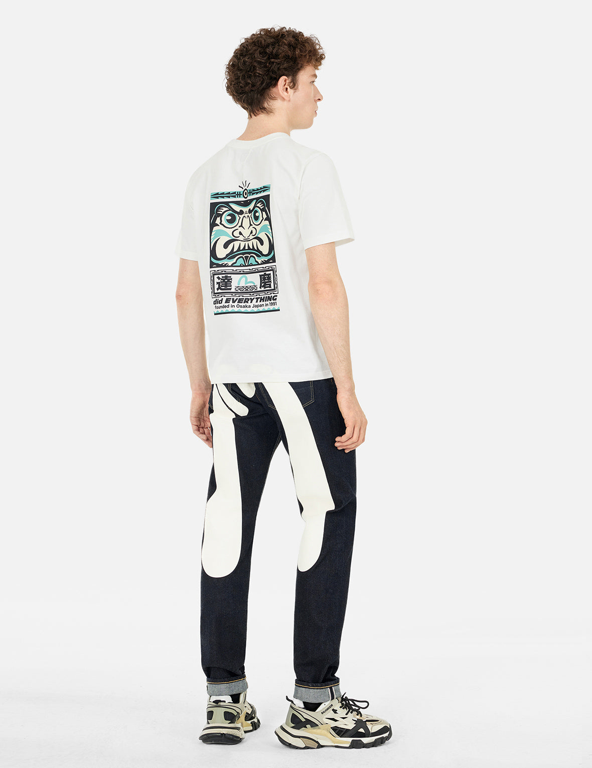 カモメとだるまトーテムプリント レギュラーフィットTシャツ
