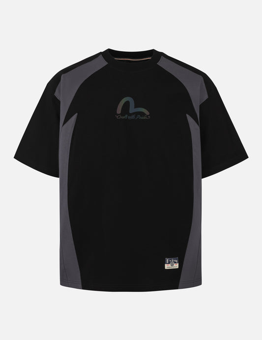 Panel Blocking with Colorful Logo Print Loose Fit T-Shirt