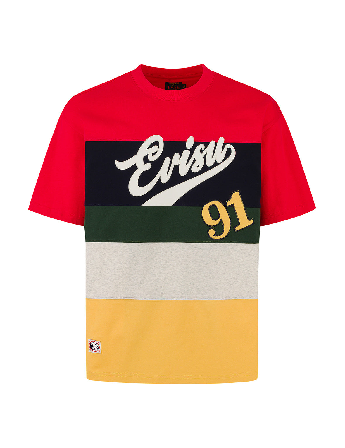 ロゴと「91」アップリケ刺繍 リラックスフィット ストライプTシャツ