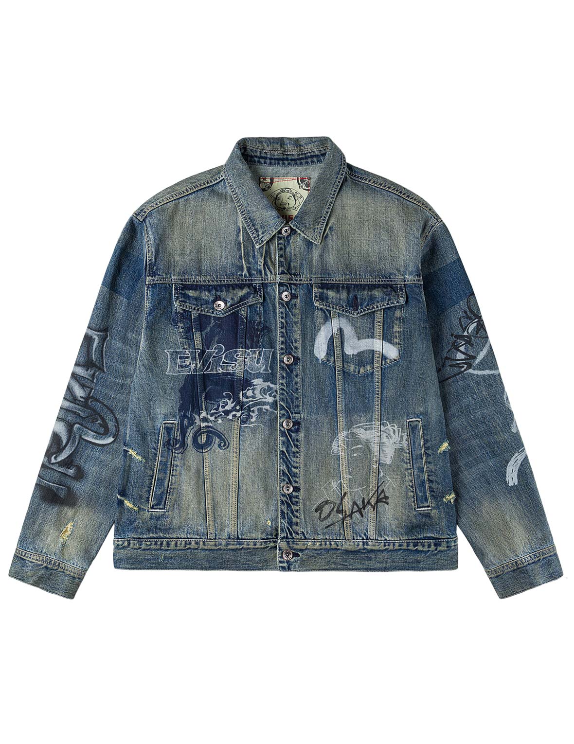 Allover Graffiti Printed Denim Jacket