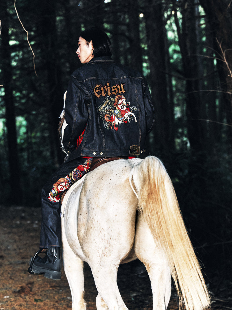 美品 00s EVISU YAMANE ハリントンジャケット スウィングトップ 馬年刺繍 デニムジャケット – EVISU