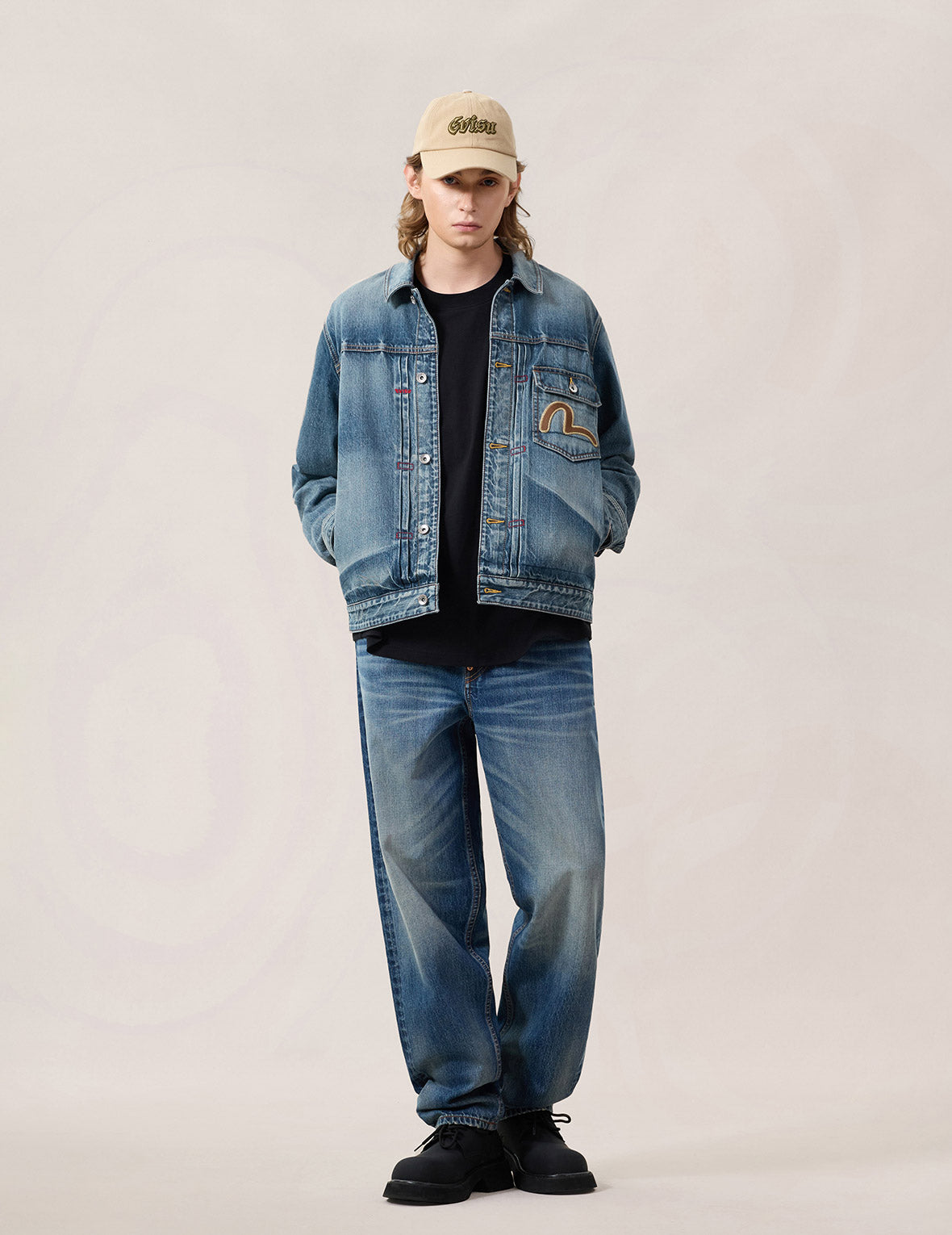 EVISU & カモメアップリケ デニムチャイナジャケット