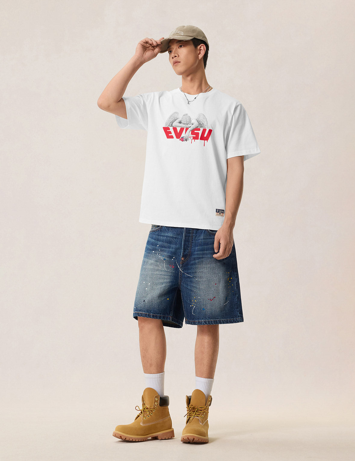 Graffiti Angel Pocket Denim Shorts