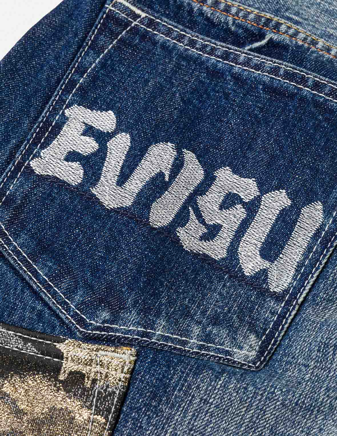 ブロケードパッチワーク デニムショーツ #2017