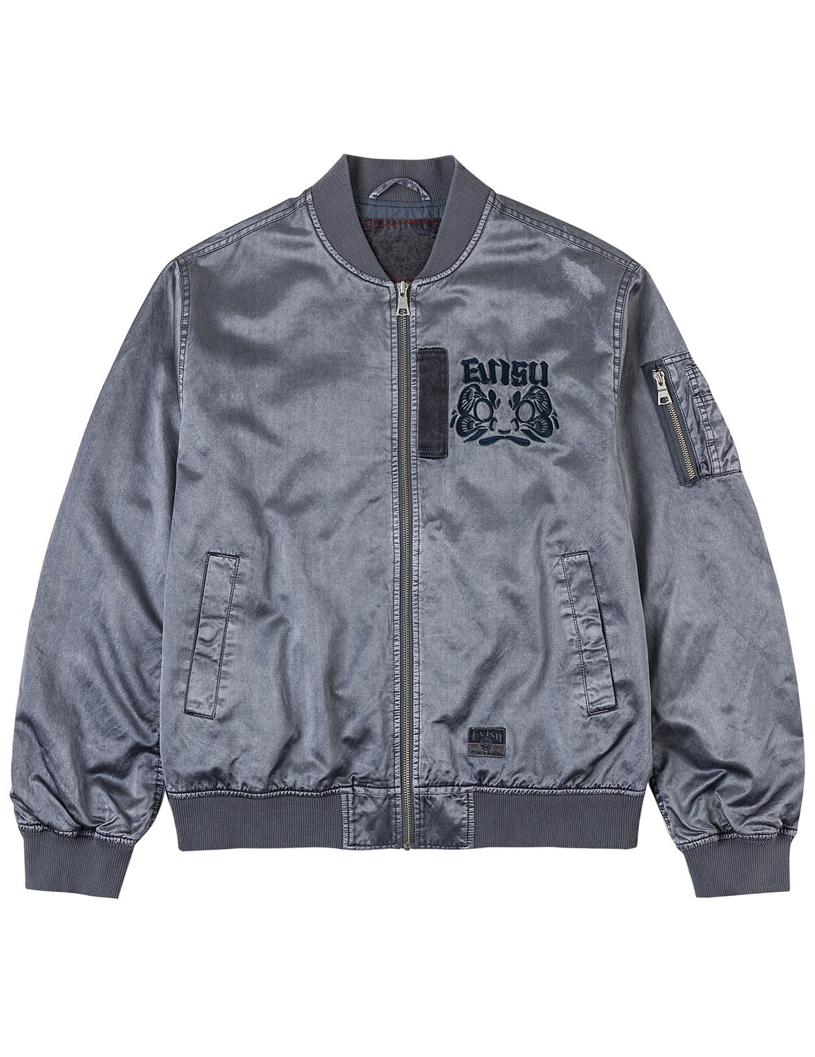 Garment Dyed Daruma Embroidery Bomber Jacket