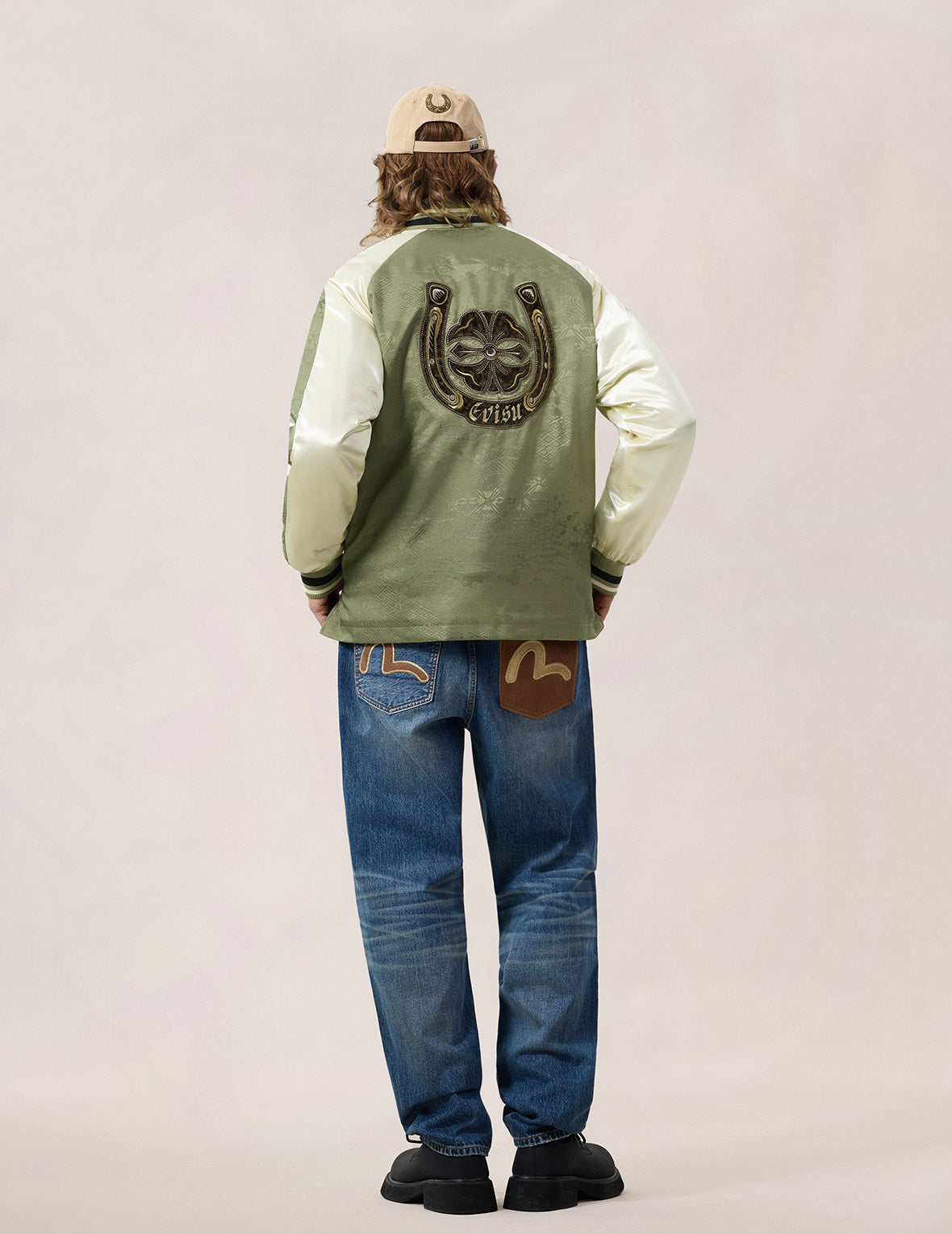 オールオーバージャカード パッド入りチャイナジャケット - グリーン