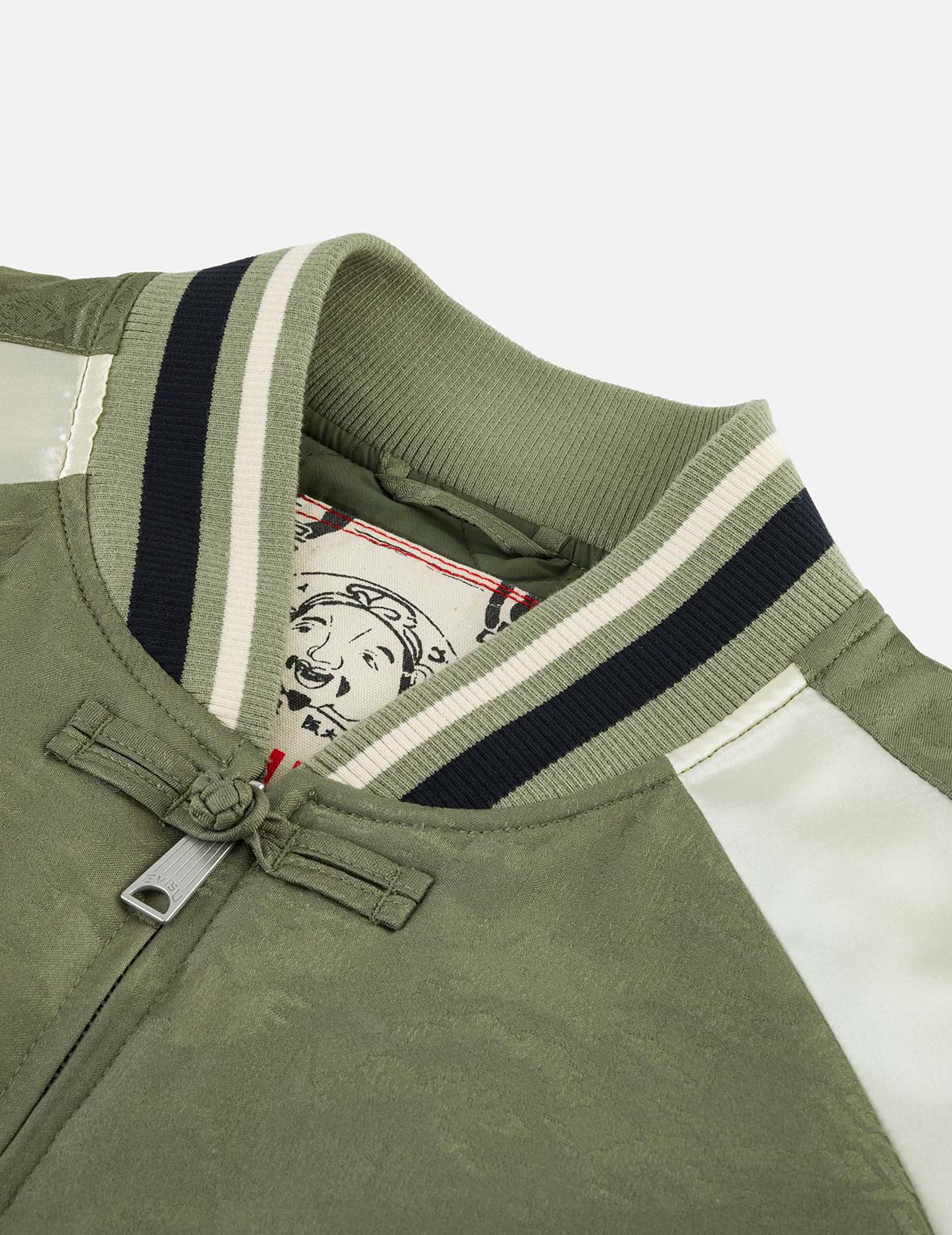 オールオーバージャカード パッド入りチャイナジャケット - グリーン